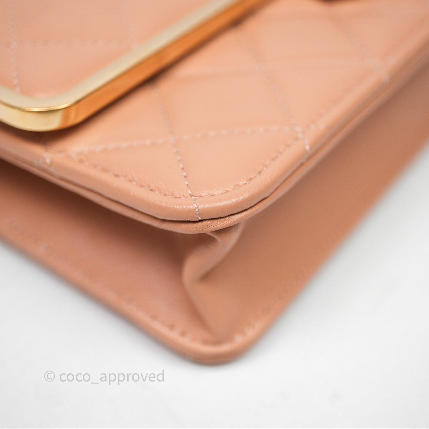 Chanel Quilted Frame Wallet On Chain WOC Beige Lambskin Rose Gold Hardware