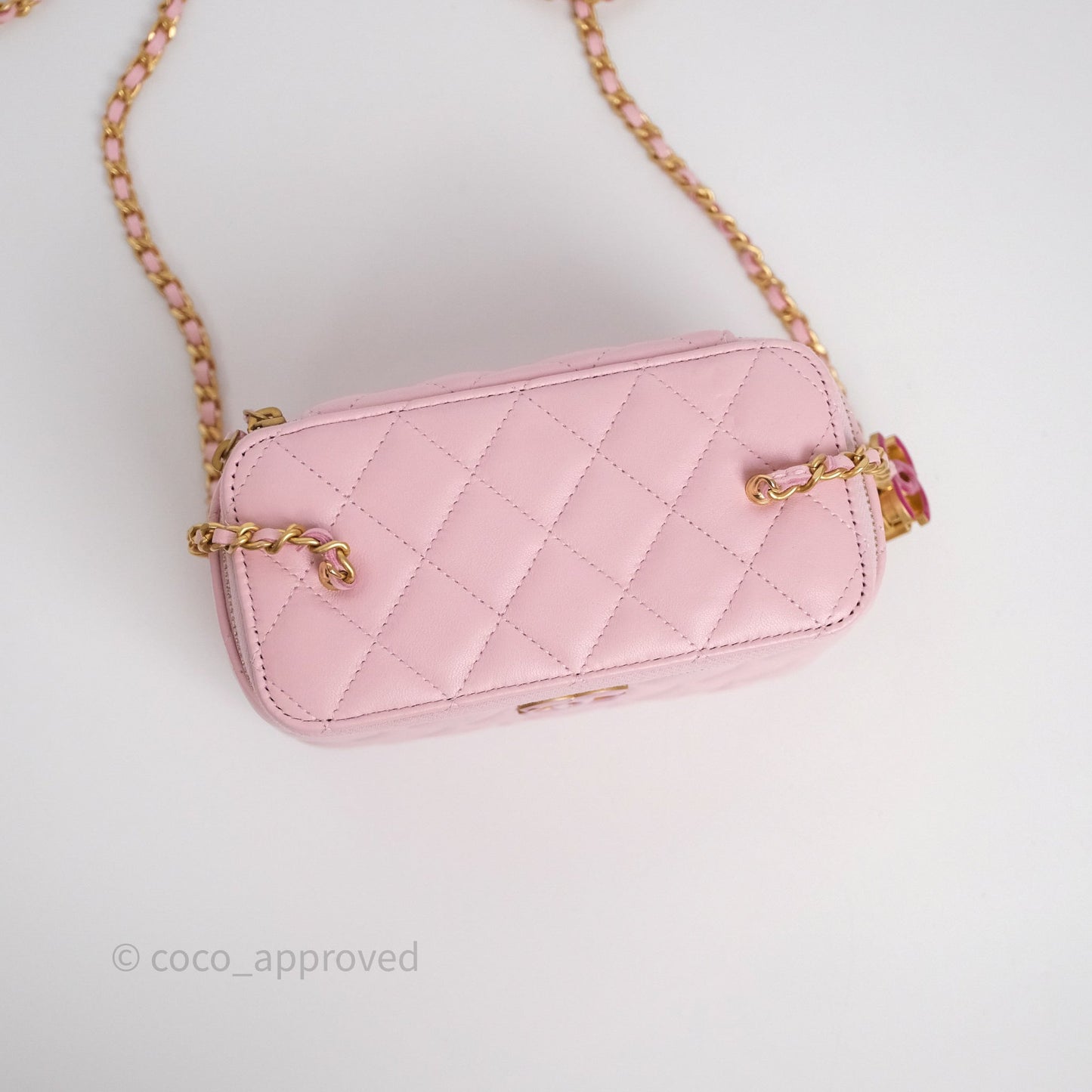 Chanel Vanity with Enamel CC Adjustable Chain Pink Lambskin Aged Gold Hardware