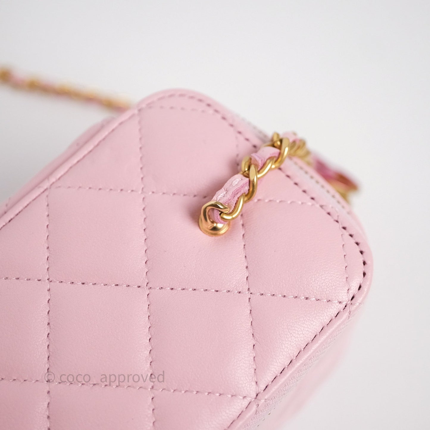 Chanel Vanity with Enamel CC Adjustable Chain Pink Lambskin Aged Gold Hardware
