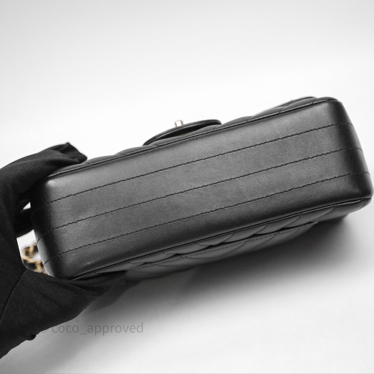 Chanel Mini Rectangular Chevron Black Lambskin Aged Gold Hardware