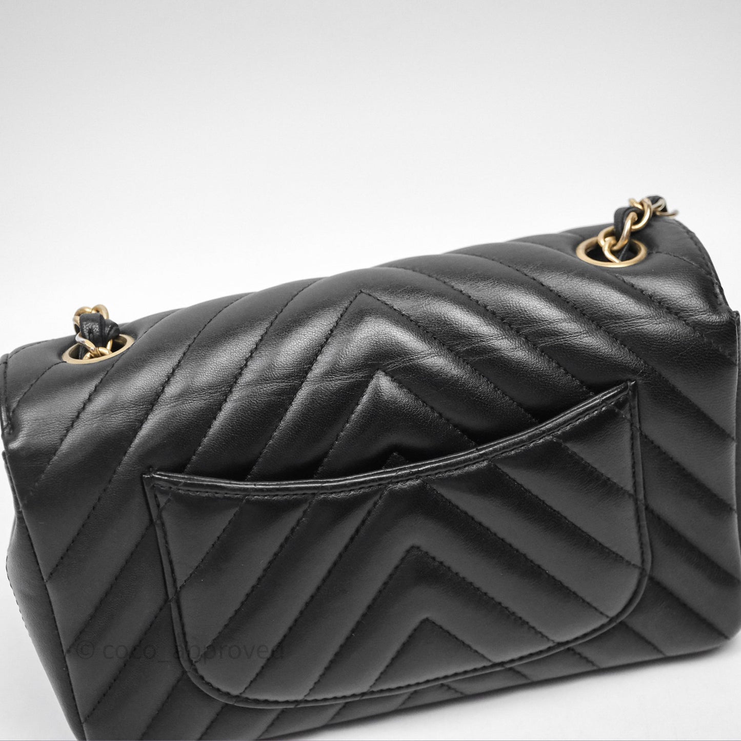 Chanel Mini Rectangular Chevron Black Lambskin Aged Gold Hardware