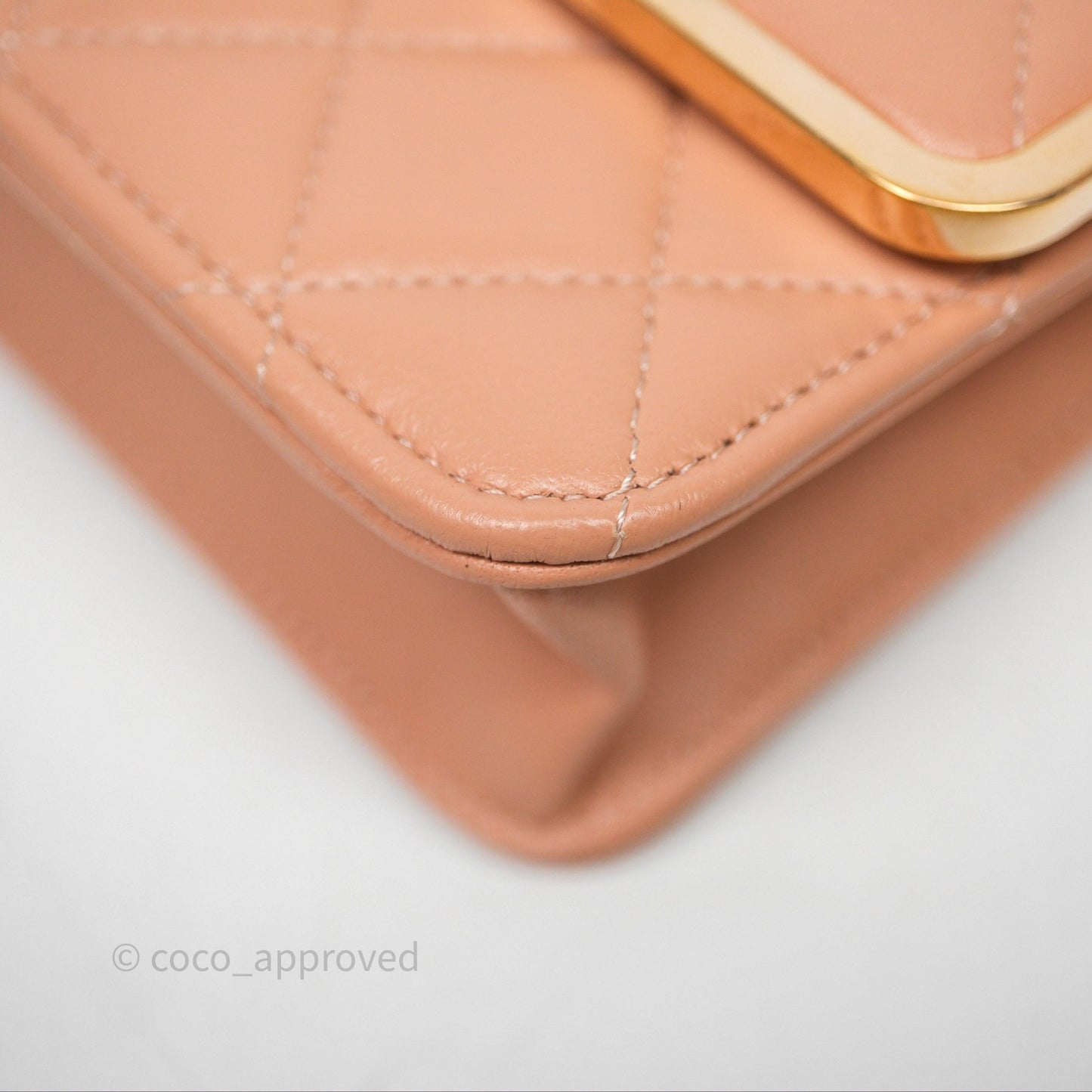 Chanel Quilted Frame Wallet On Chain WOC Beige Lambskin Rose Gold Hardware