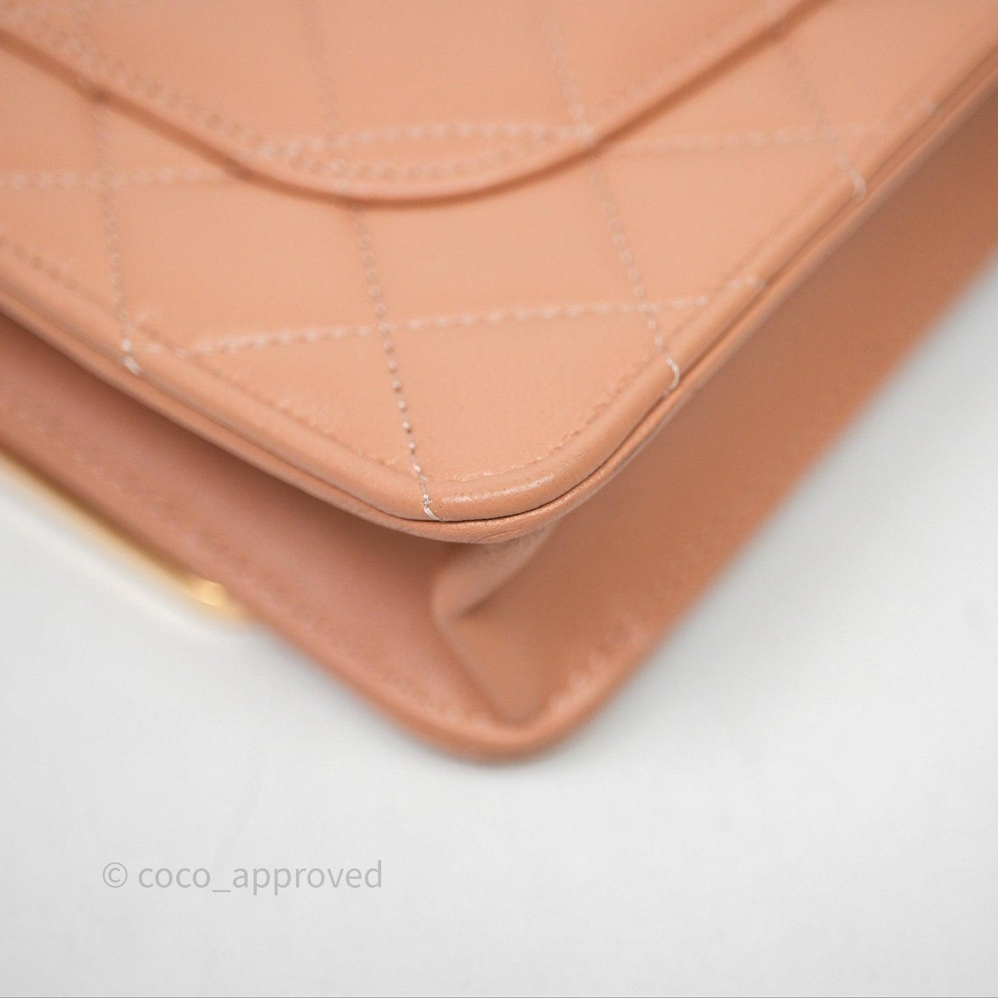 Chanel Quilted Frame Wallet On Chain WOC Beige Lambskin Rose Gold Hardware