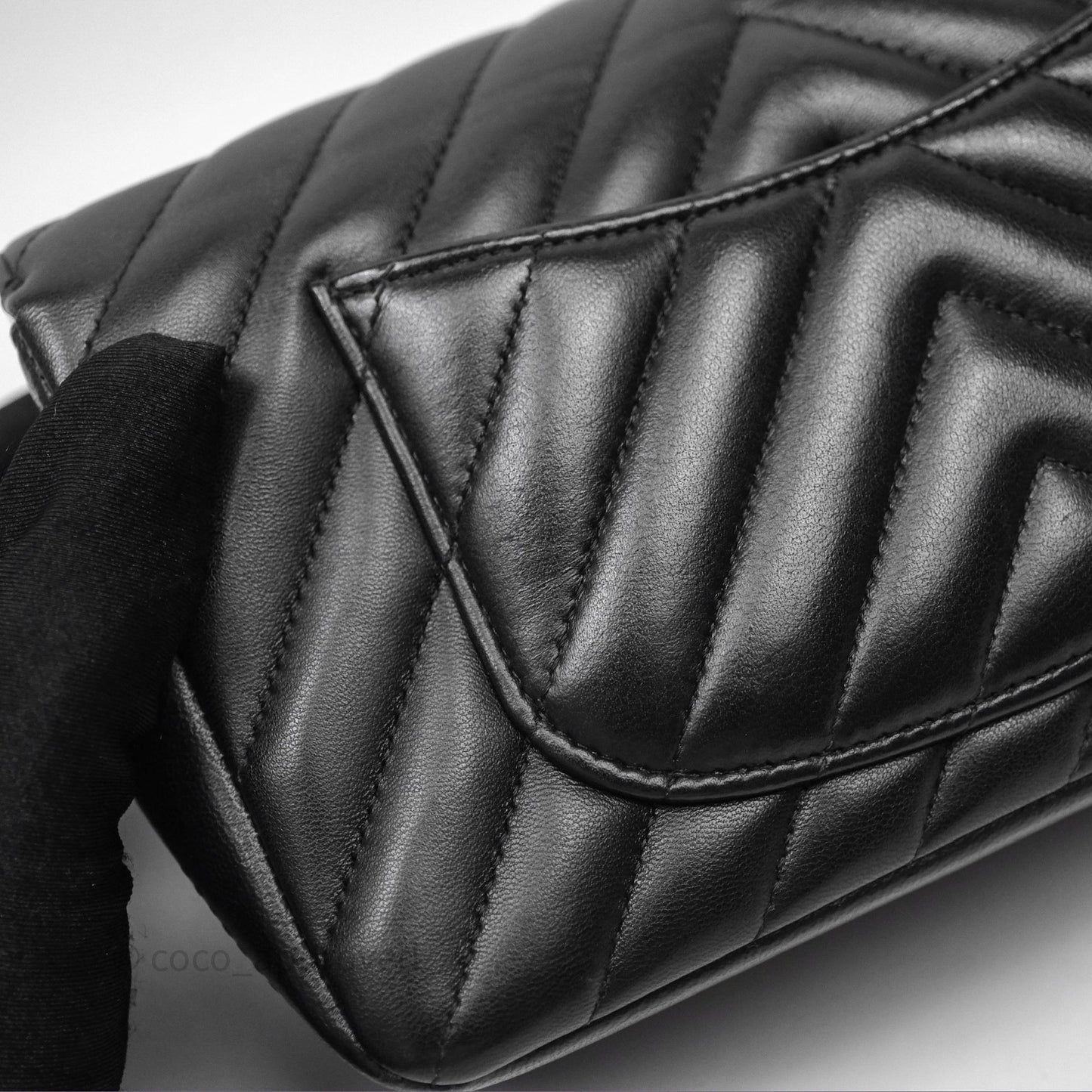 Chanel Mini Rectangular Chevron Black Lambskin Aged Gold Hardware