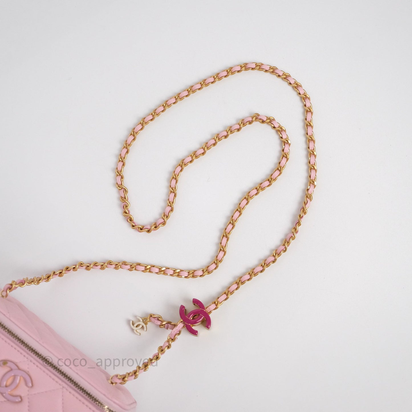 Chanel Vanity with Enamel CC Adjustable Chain Pink Lambskin Aged Gold Hardware