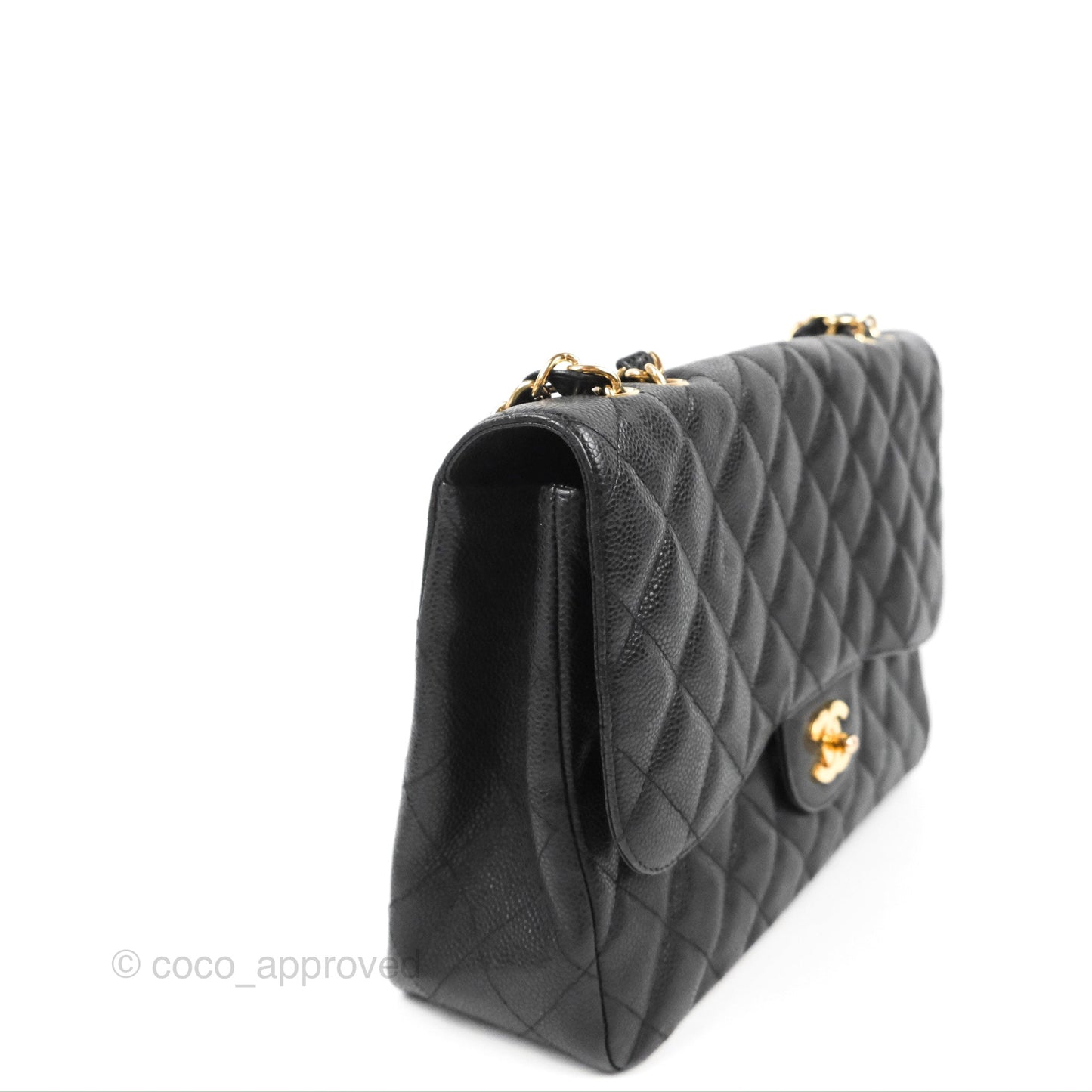 Chanel Jumbo Single Flap Black Caviar 24K Gold Hardware