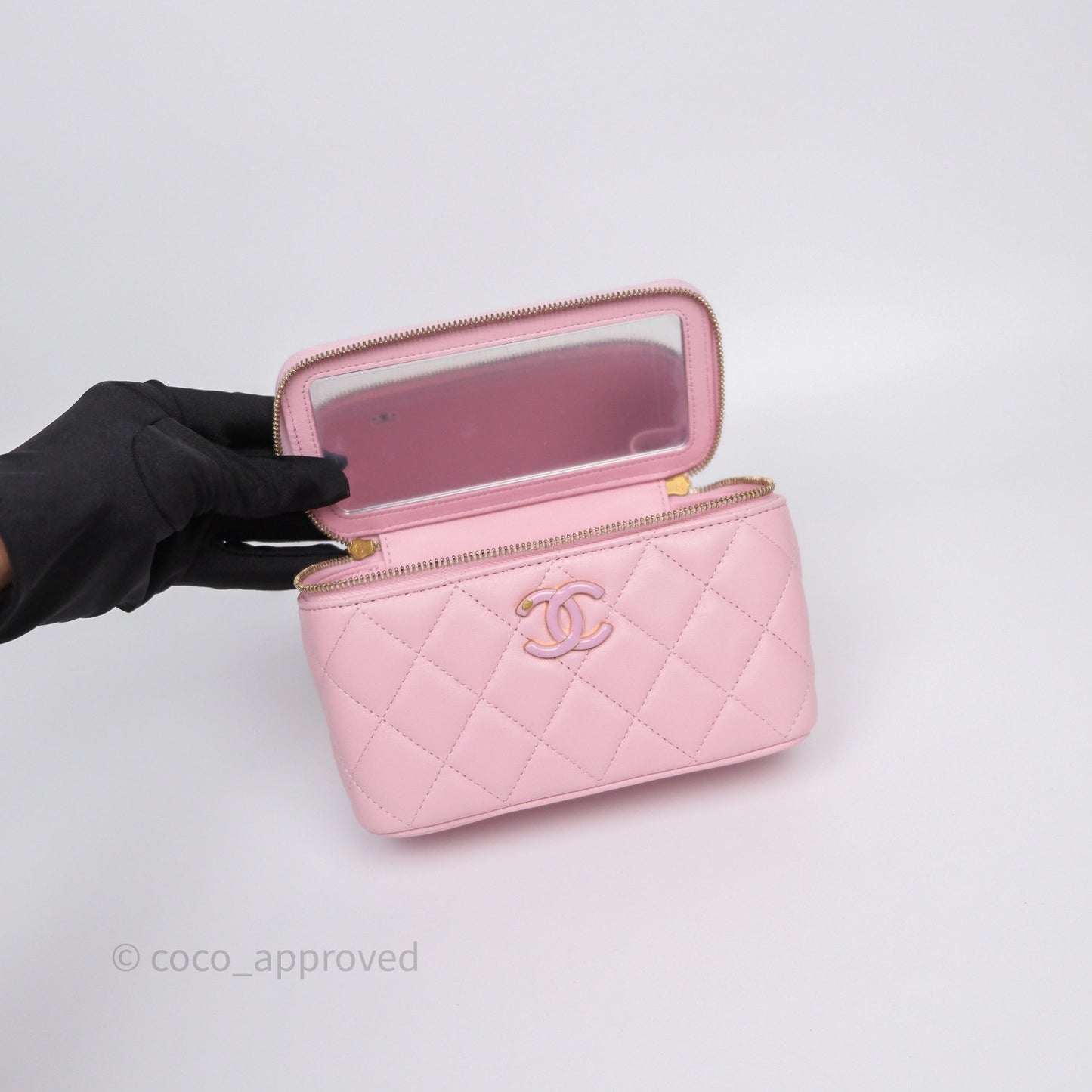 Chanel Vanity with Enamel CC Adjustable Chain Pink Lambskin Aged Gold Hardware