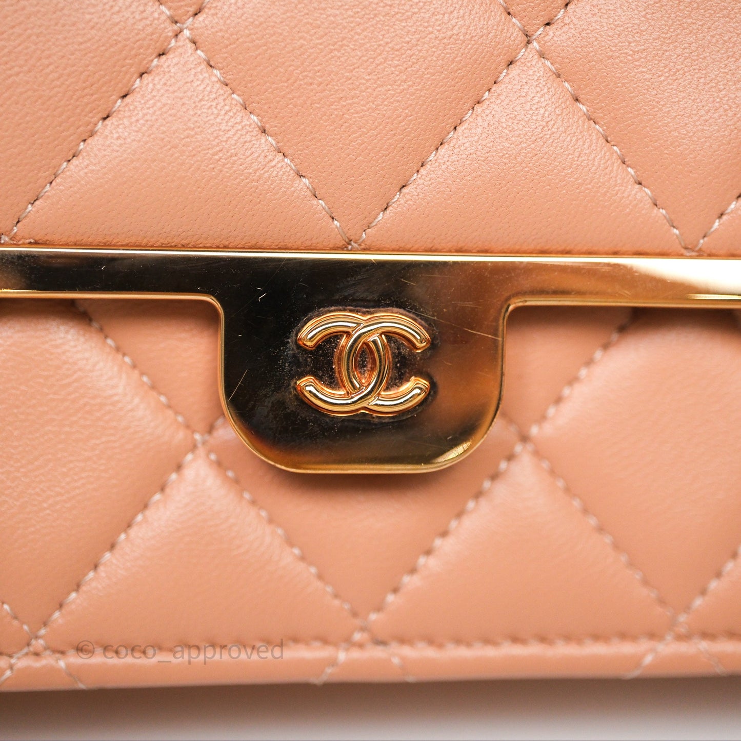 Chanel Quilted Frame Wallet On Chain WOC Beige Lambskin Rose Gold Hardware