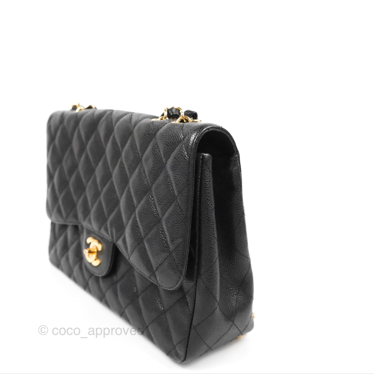 Chanel Jumbo Single Flap Black Caviar 24K Gold Hardware