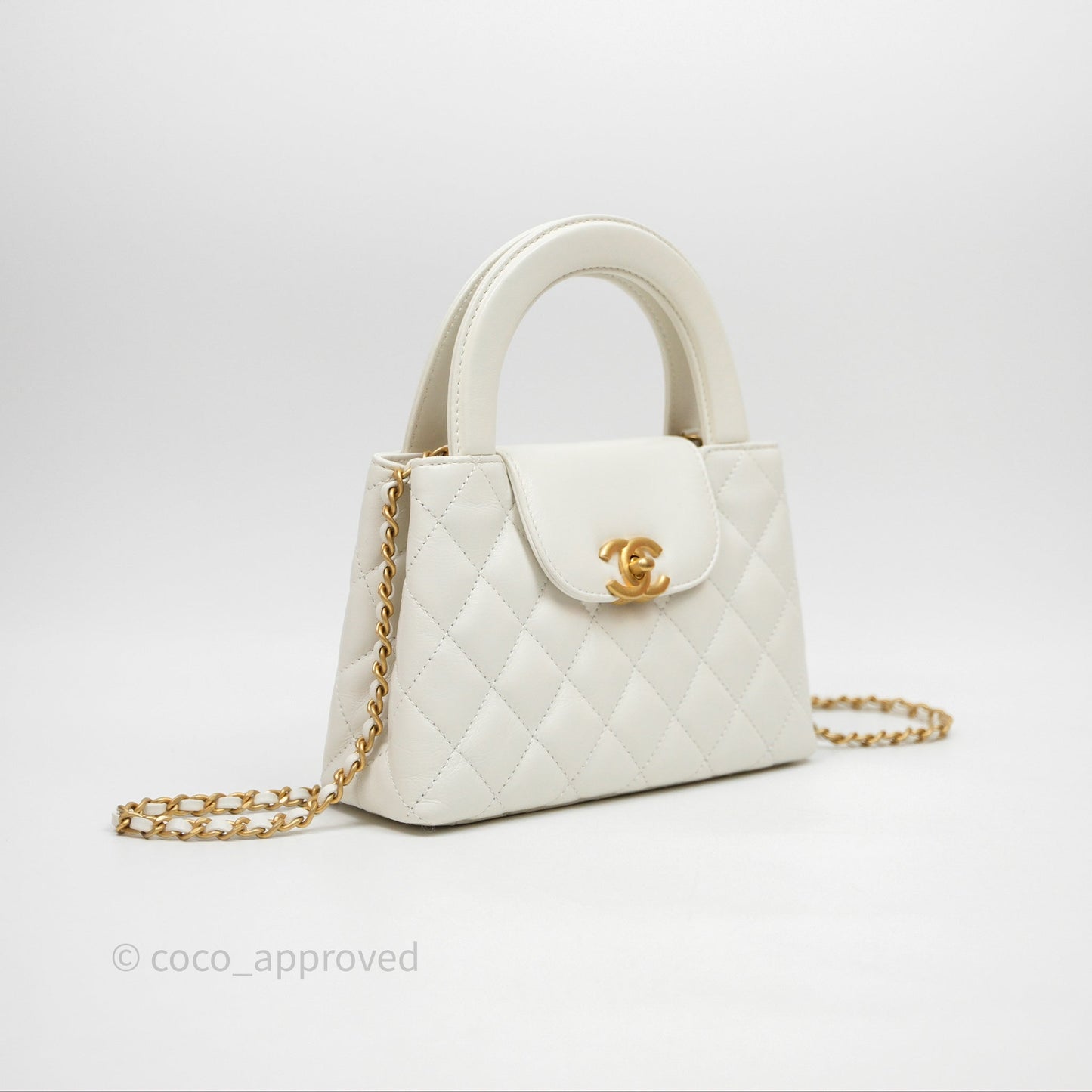 Chanel Kelly Bag Quilted White Calfskin Aged Gold Hardware