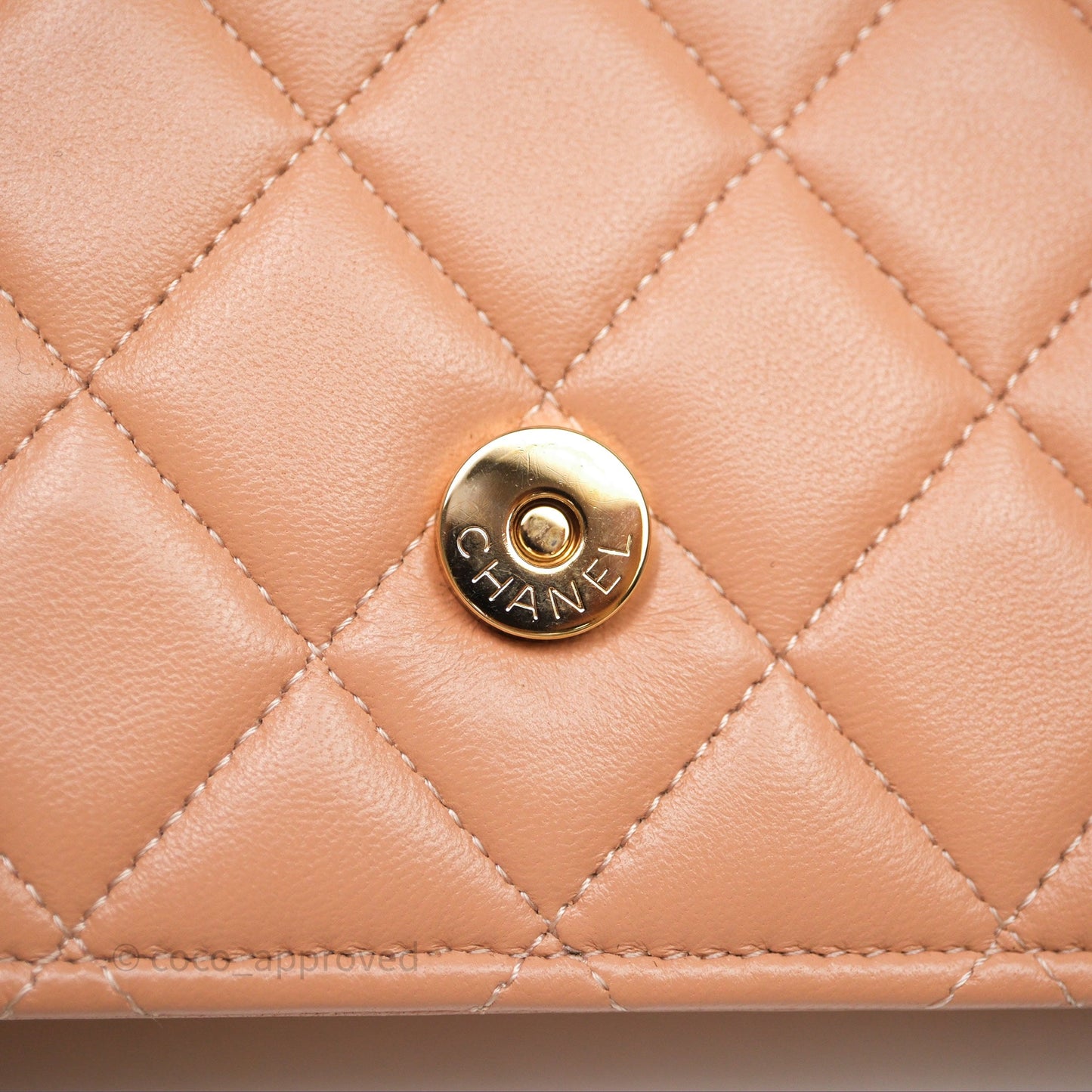 Chanel Quilted Frame Wallet On Chain WOC Beige Lambskin Rose Gold Hardware