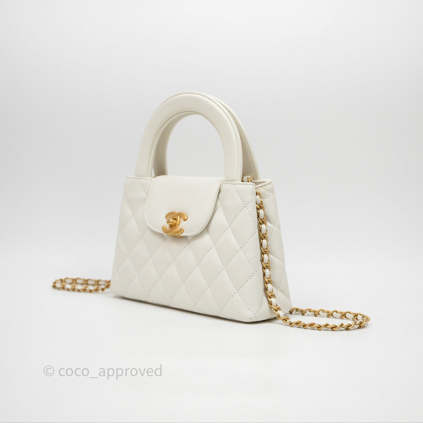 Chanel Kelly Bag Quilted White Calfskin Aged Gold Hardware