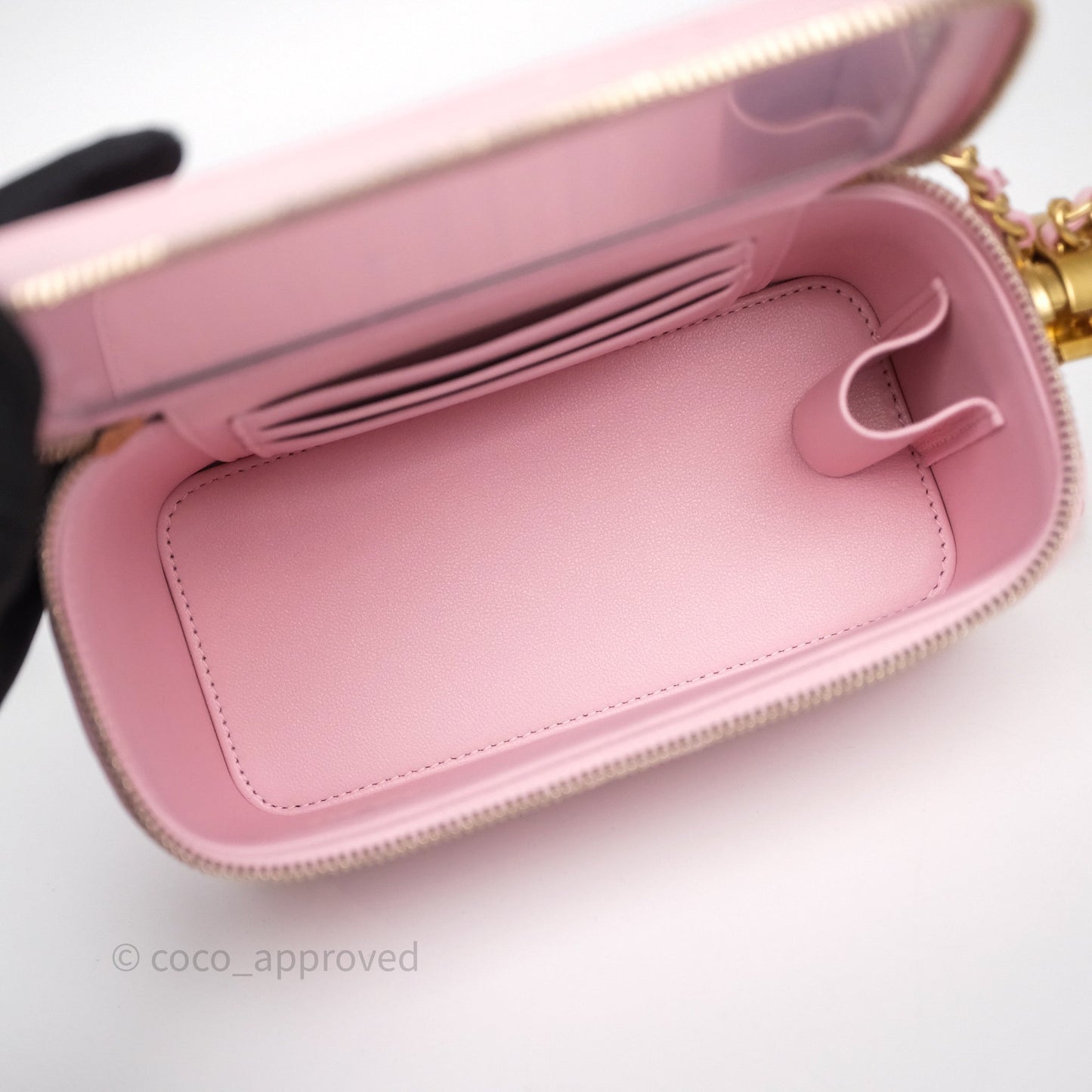 Chanel Vanity with Enamel CC Adjustable Chain Pink Lambskin Aged Gold Hardware