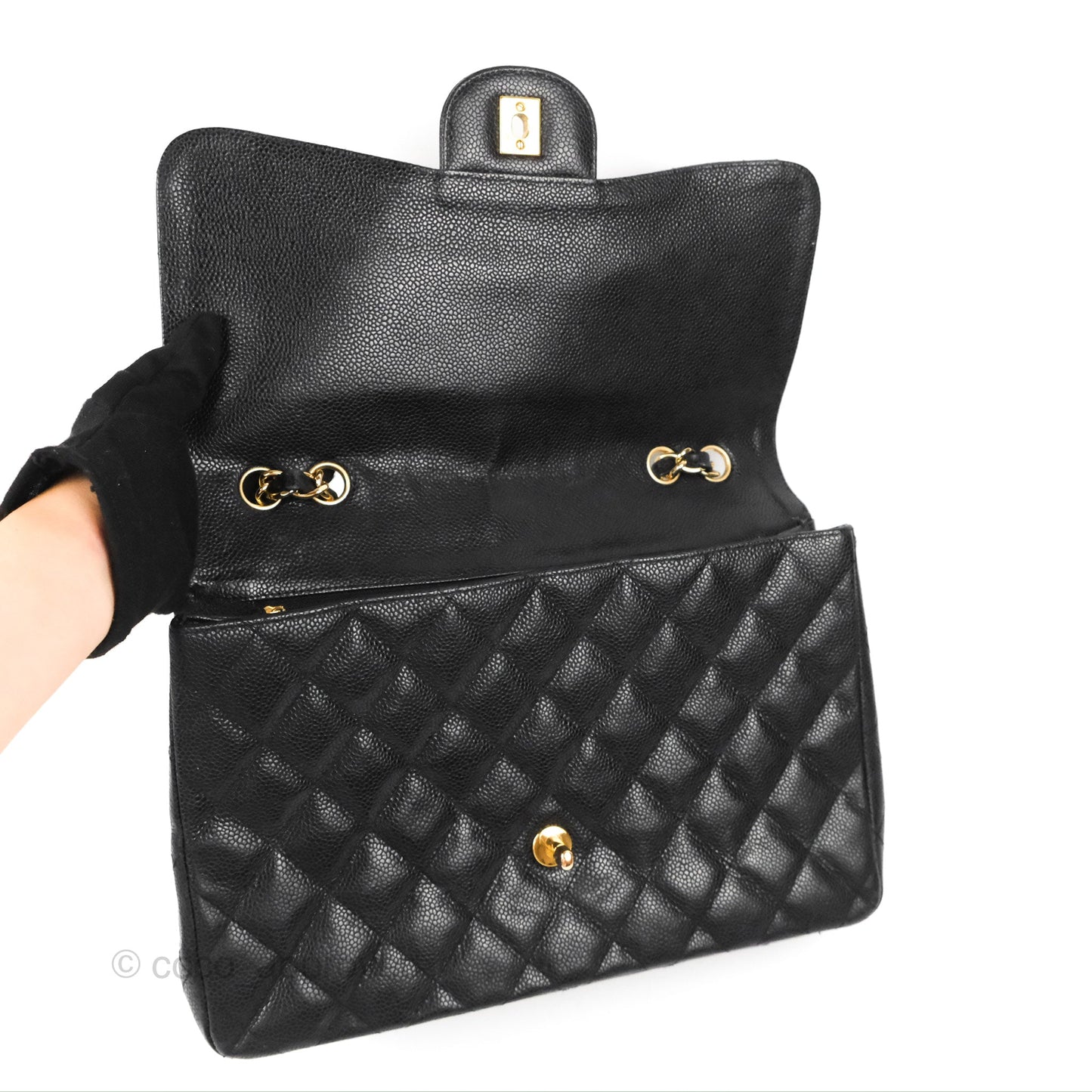 Chanel Jumbo Single Flap Black Caviar 24K Gold Hardware
