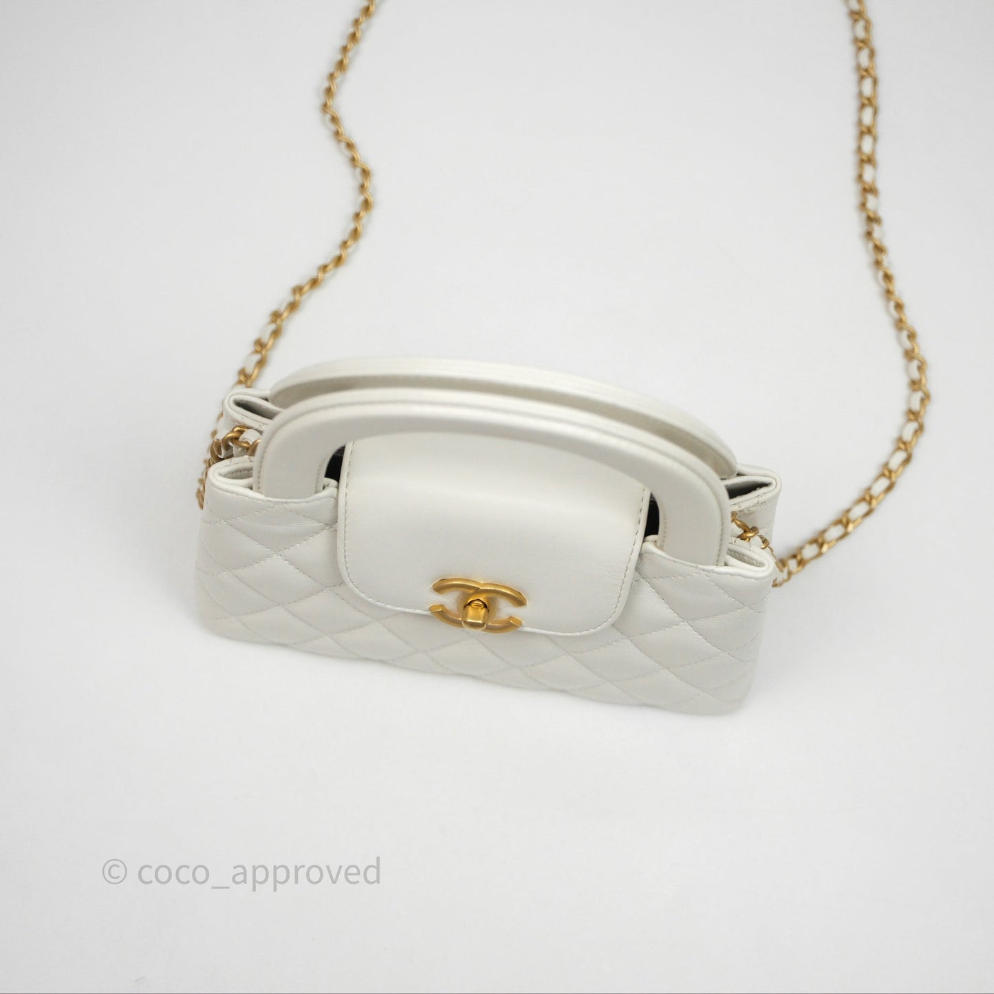 Chanel Kelly Bag Quilted White Calfskin Aged Gold Hardware