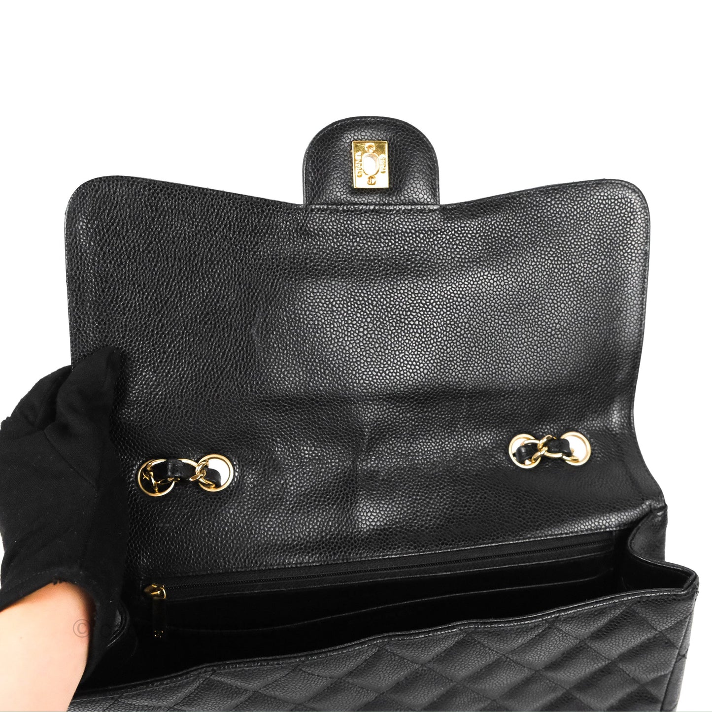 Chanel Jumbo Single Flap Black Caviar 24K Gold Hardware