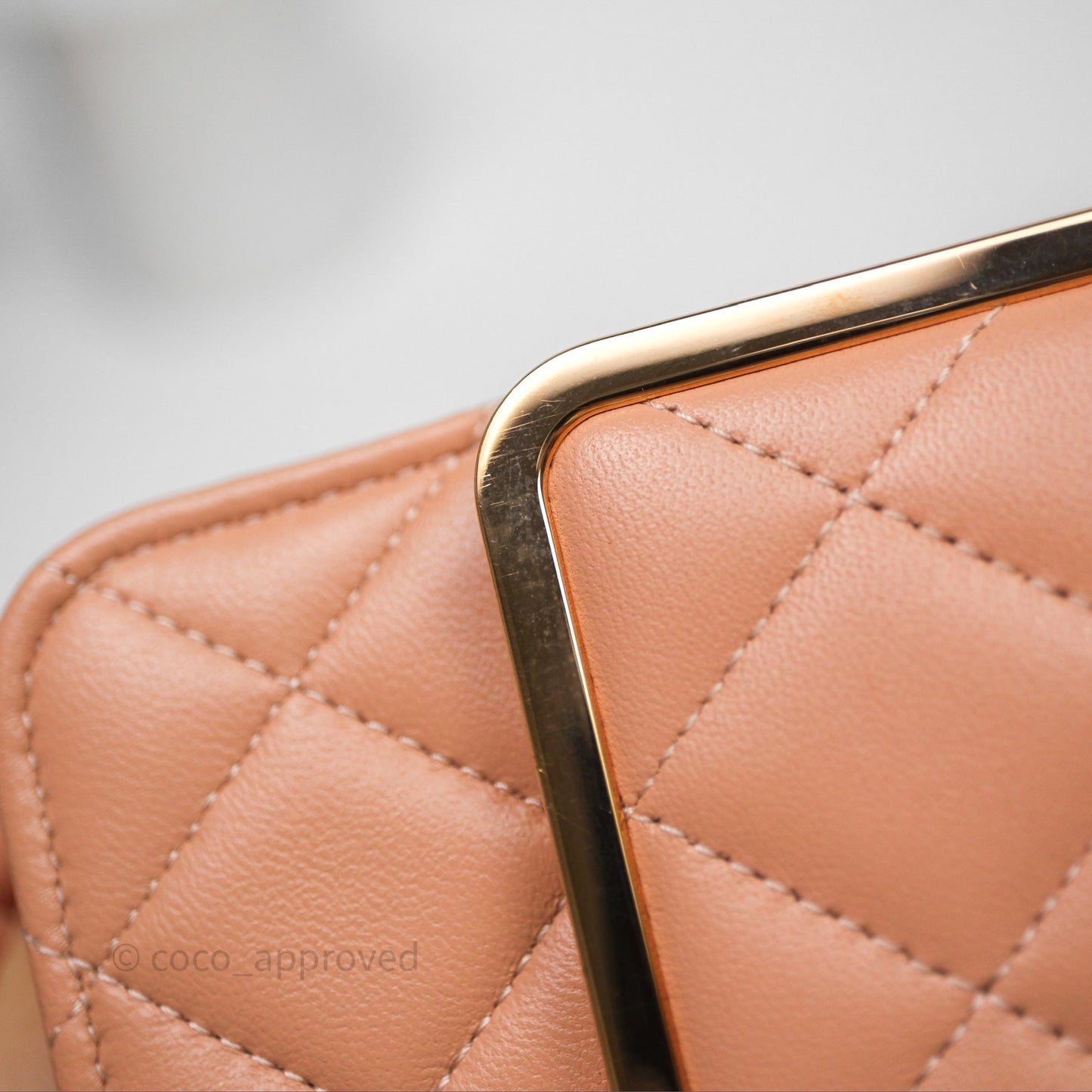 Chanel Quilted Frame Wallet On Chain WOC Beige Lambskin Rose Gold Hardware