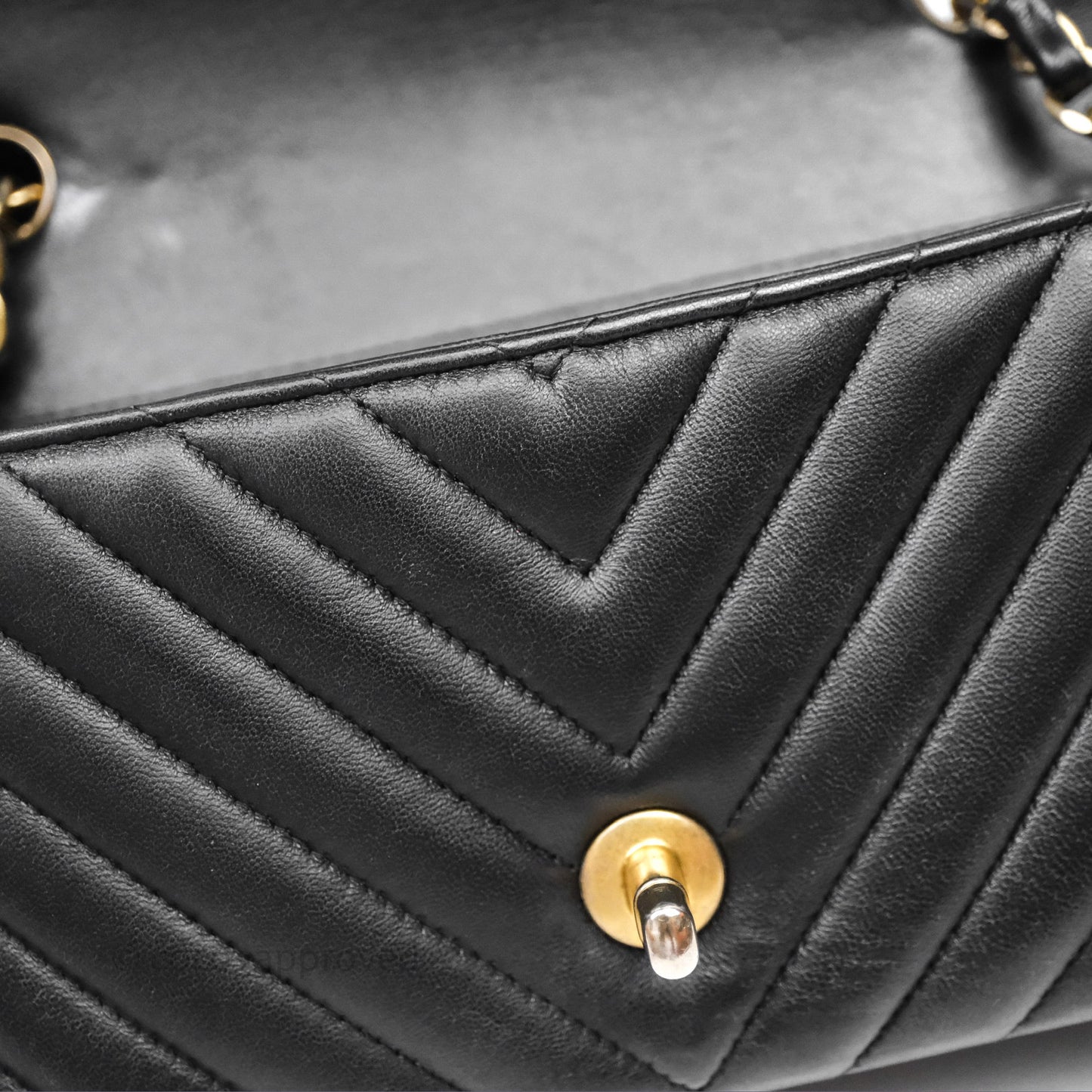 Chanel Mini Rectangular Chevron Black Lambskin Aged Gold Hardware