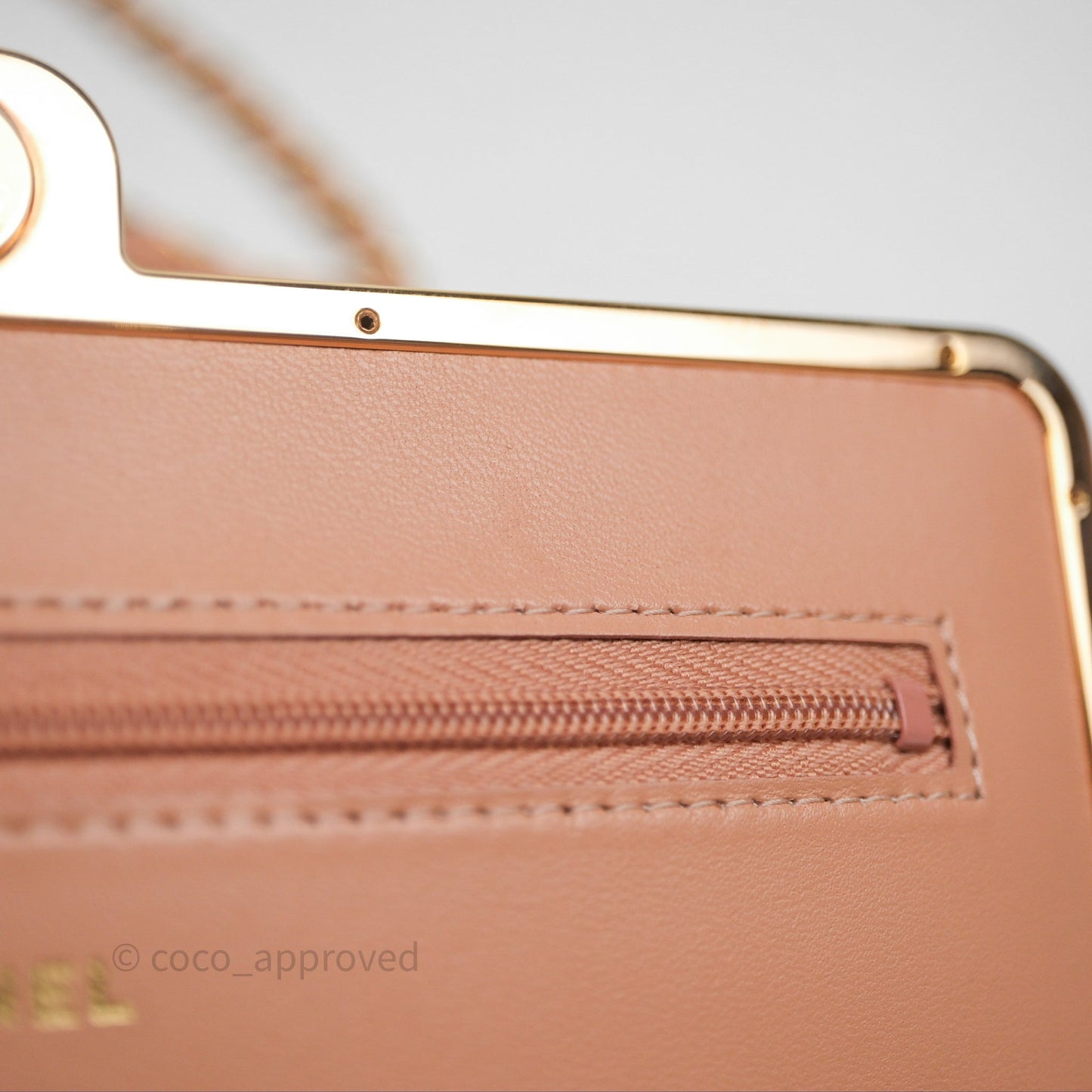 Chanel Quilted Frame Wallet On Chain WOC Beige Lambskin Rose Gold Hardware