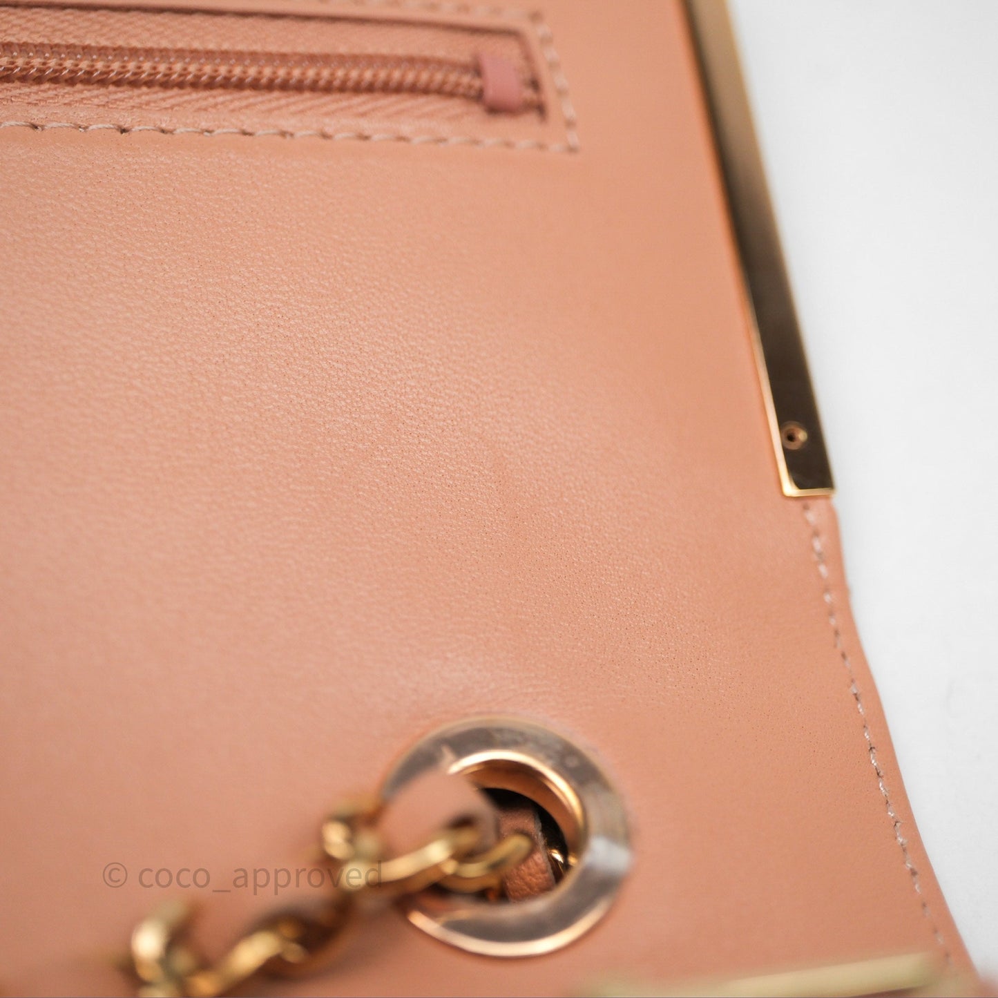 Chanel Quilted Frame Wallet On Chain WOC Beige Lambskin Rose Gold Hardware