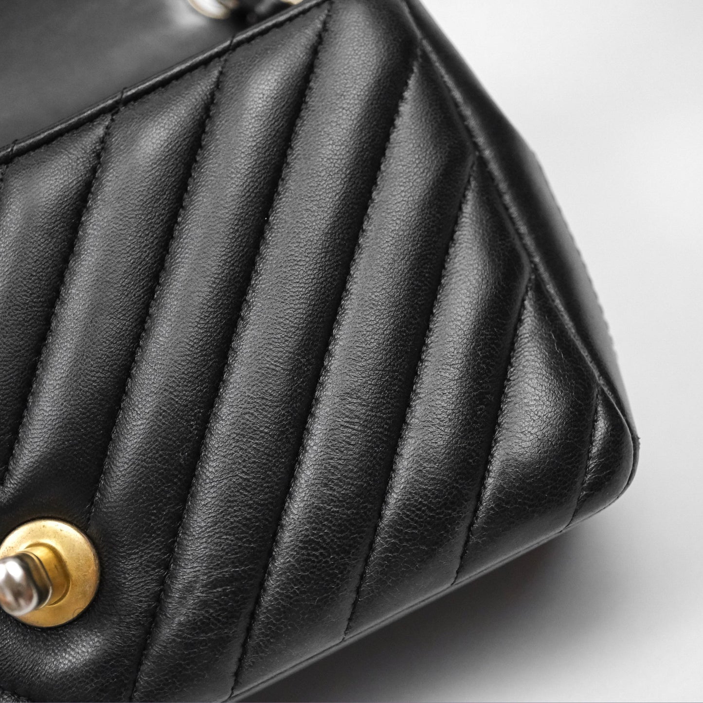 Chanel Mini Rectangular Chevron Black Lambskin Aged Gold Hardware