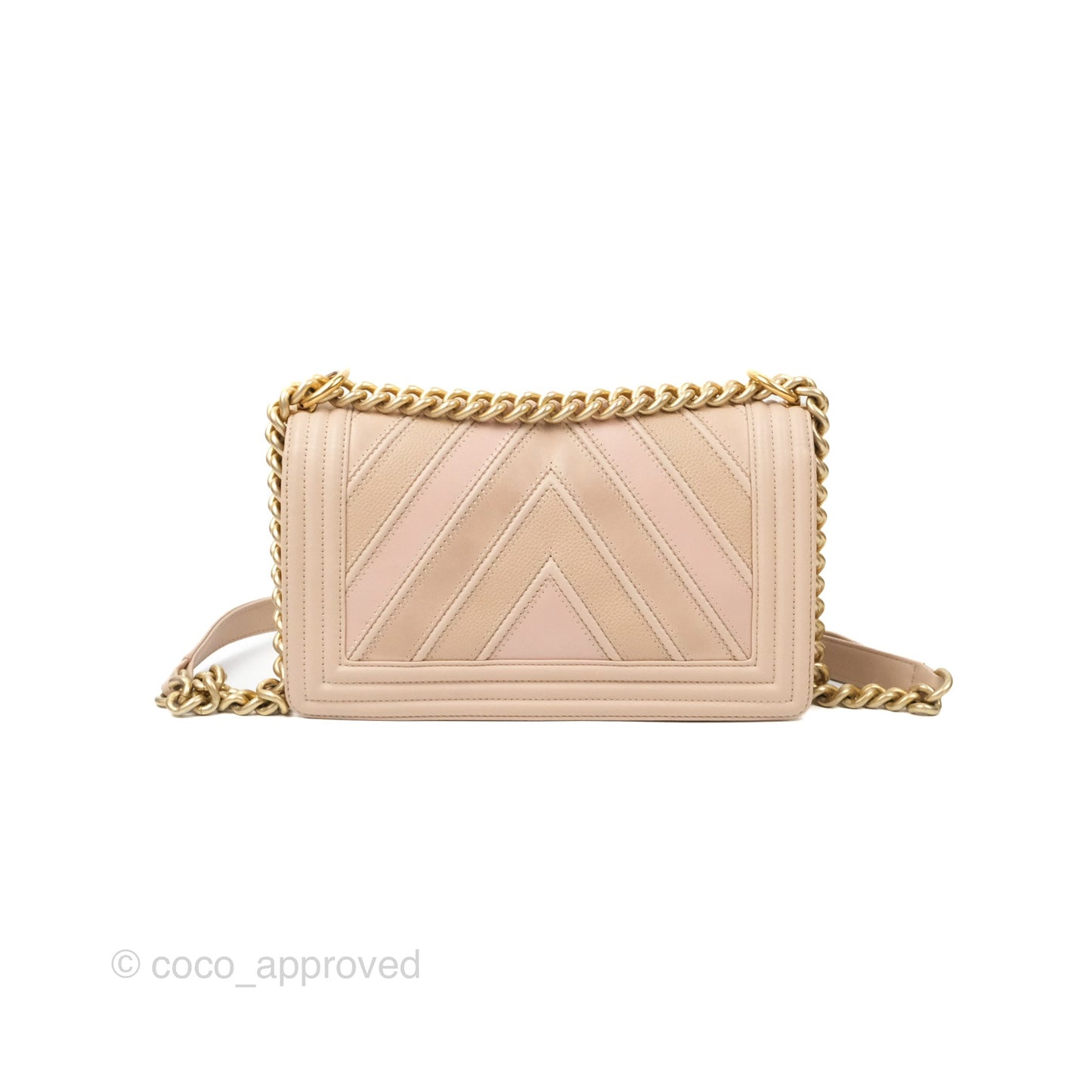 Chanel Chevron Medium Boy Beige Pink Suede Calfskin Aged Gold Hardware
