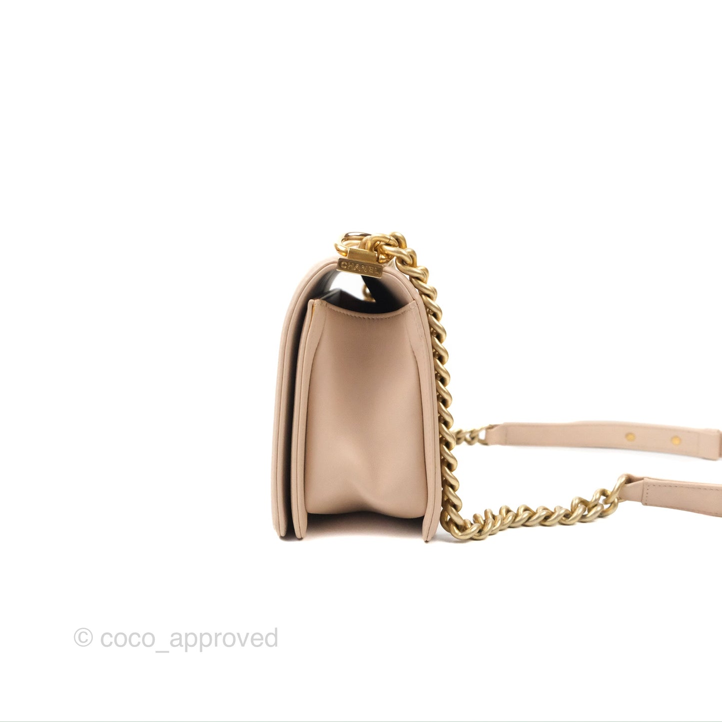 Chanel Chevron Medium Boy Beige Pink Suede Calfskin Aged Gold Hardware
