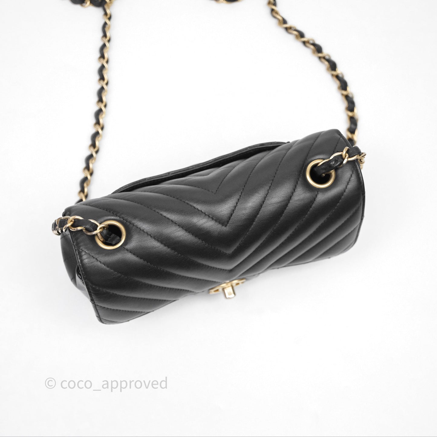 Chanel Mini Rectangular Chevron Black Lambskin Aged Gold Hardware