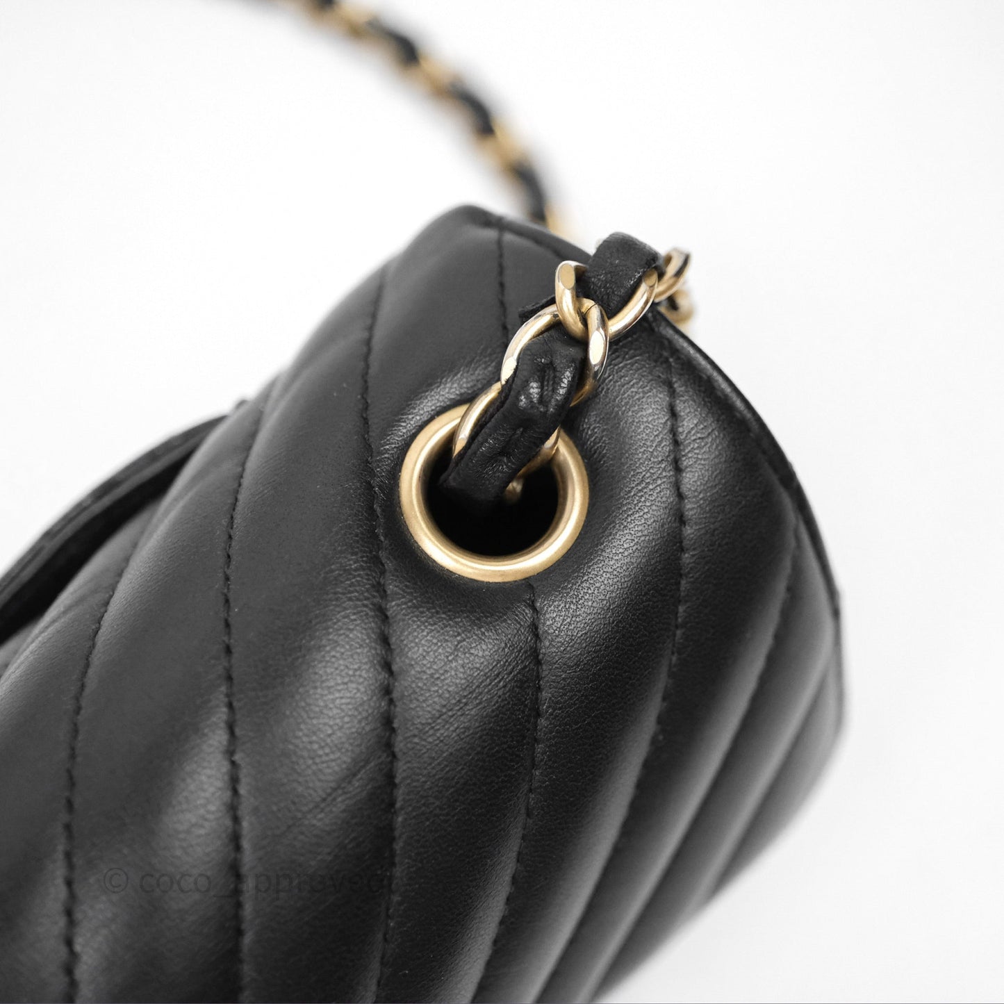 Chanel Mini Rectangular Chevron Black Lambskin Aged Gold Hardware
