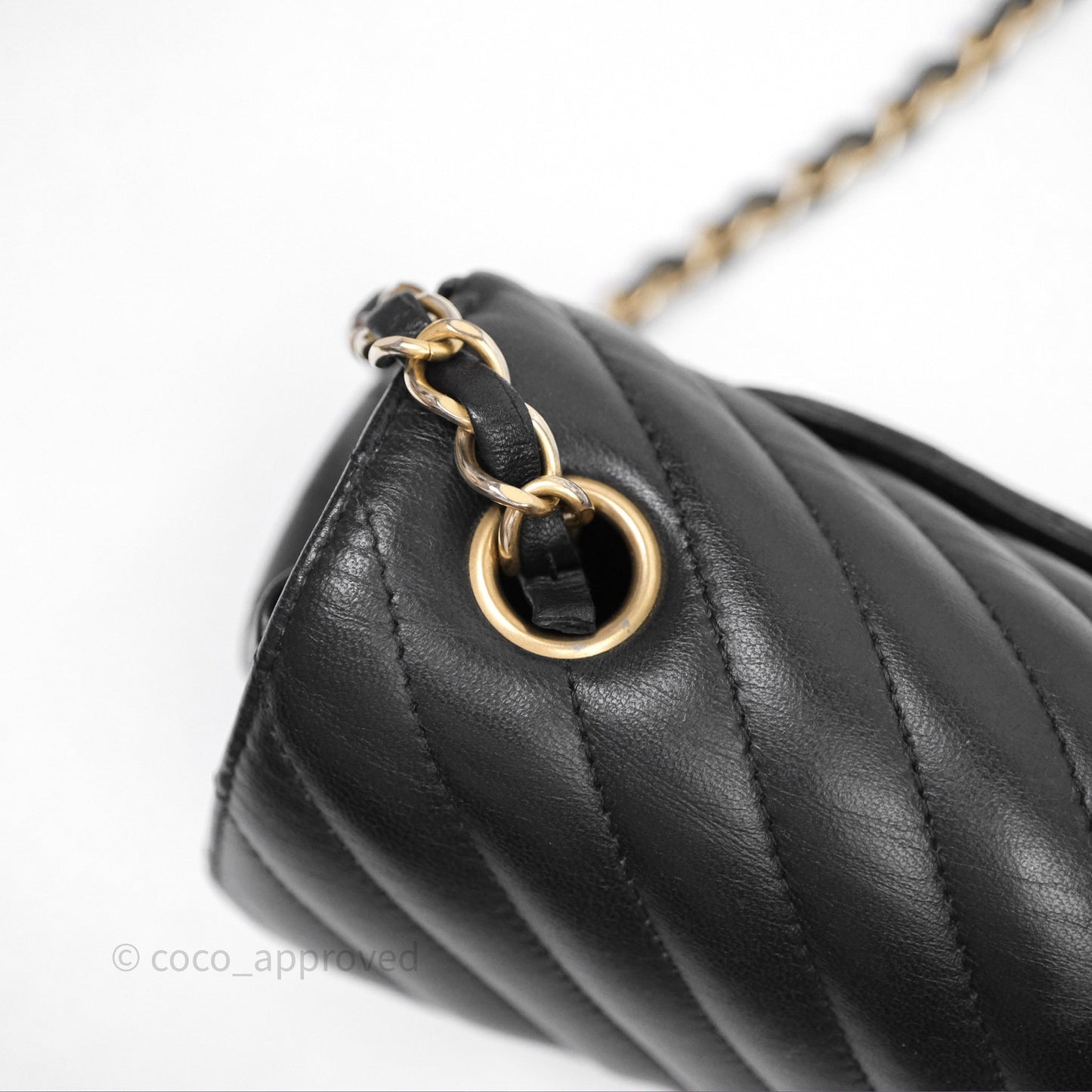 Chanel Mini Rectangular Chevron Black Lambskin Aged Gold Hardware