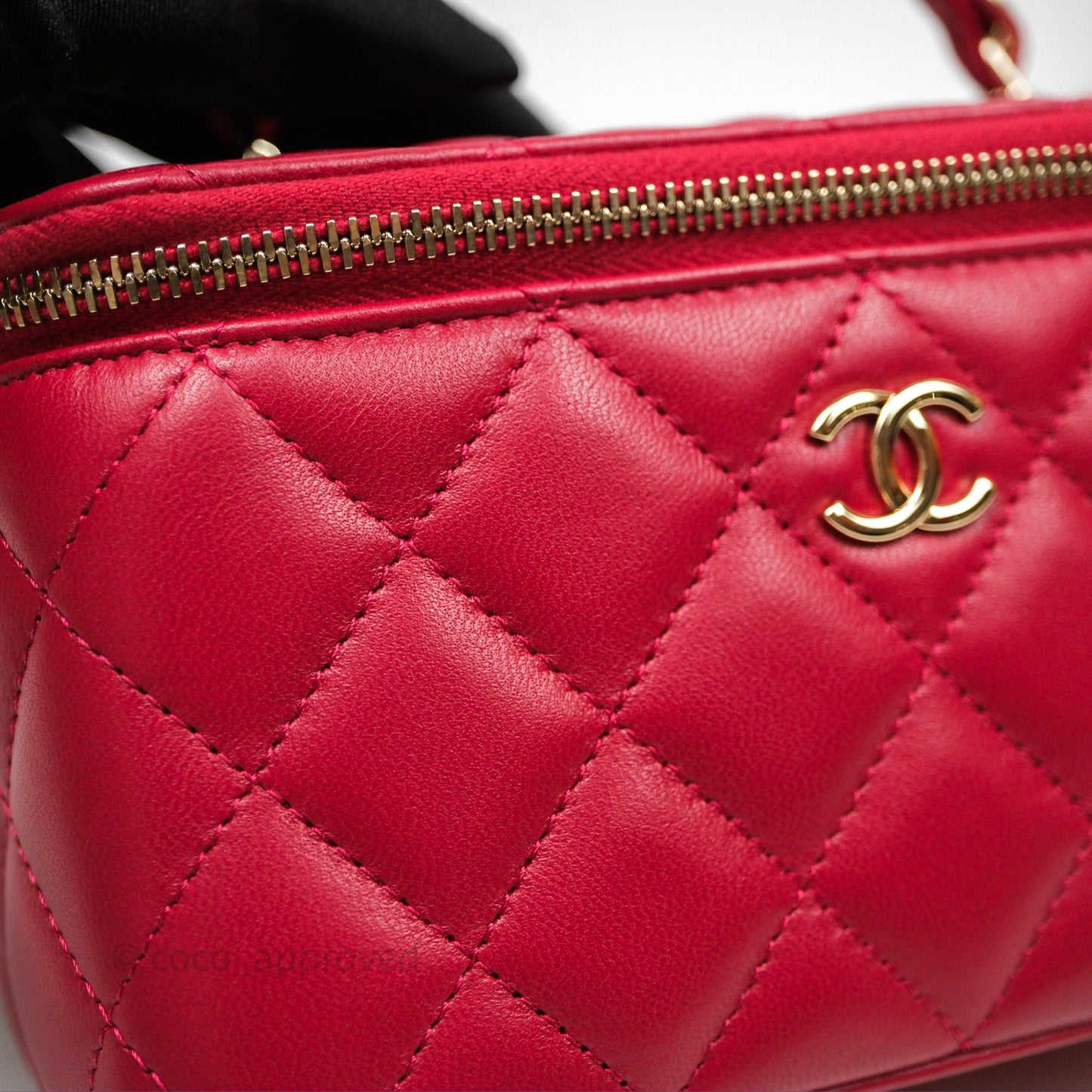 Chanel Logo Top Handle Vanity Rectangular Red Light Gold Hardware