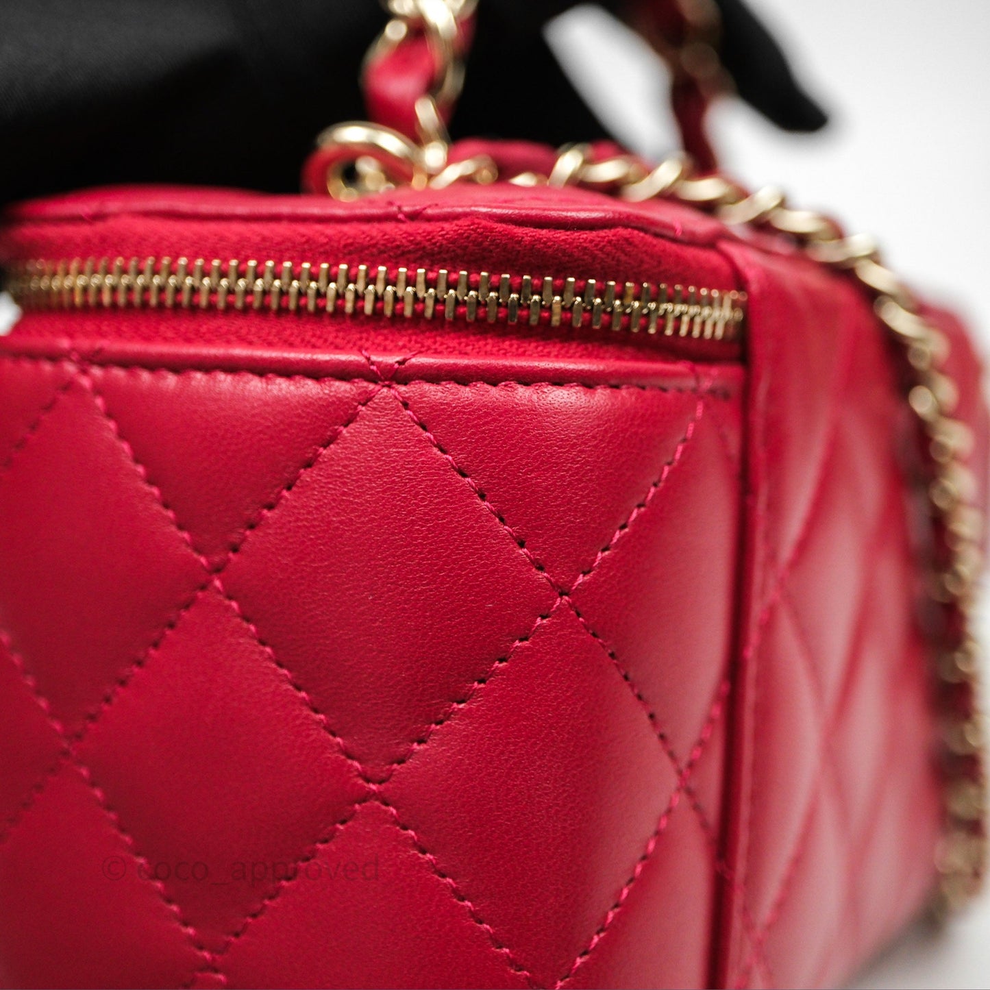 Chanel Logo Top Handle Vanity Rectangular Red Light Gold Hardware