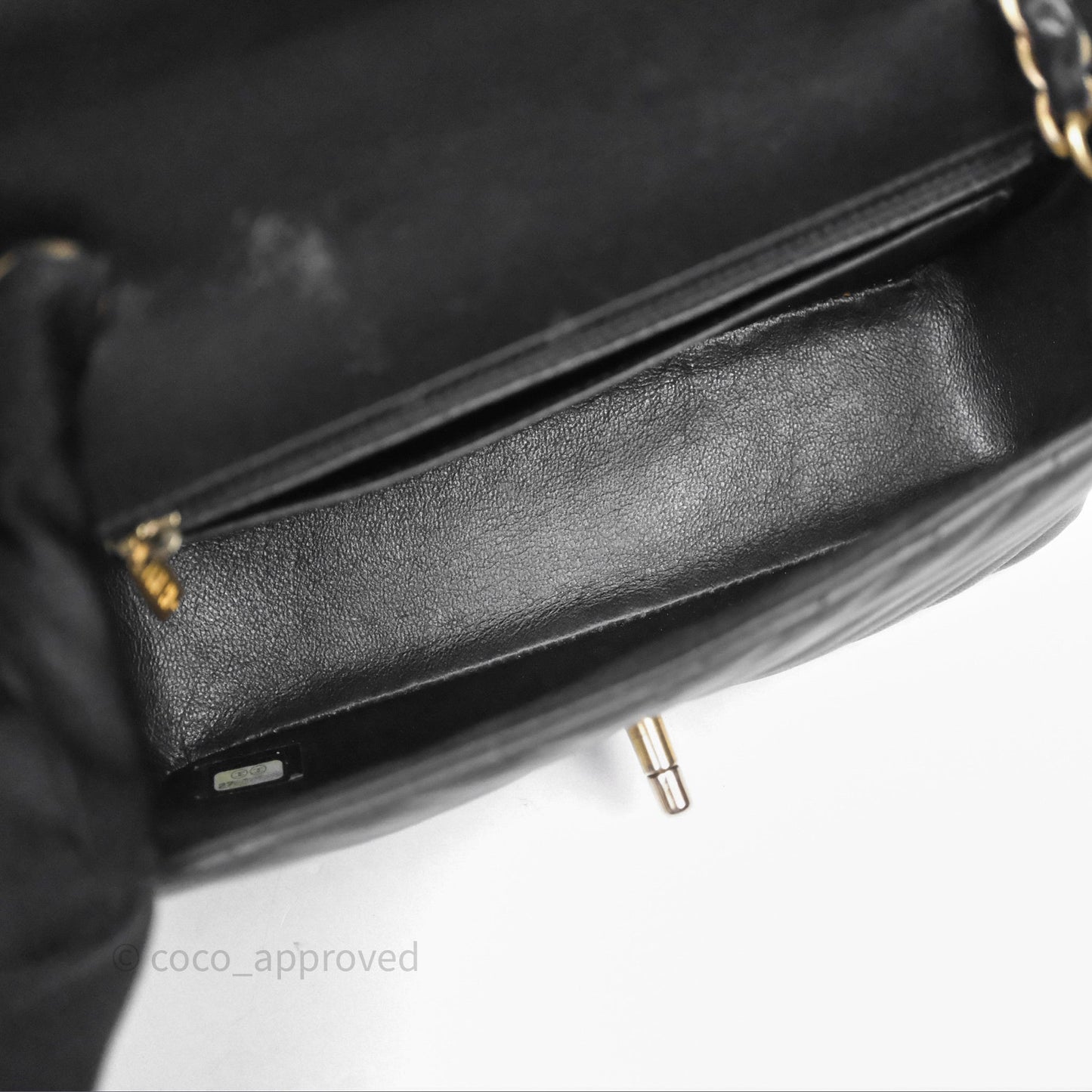 Chanel Mini Rectangular Chevron Black Lambskin Aged Gold Hardware