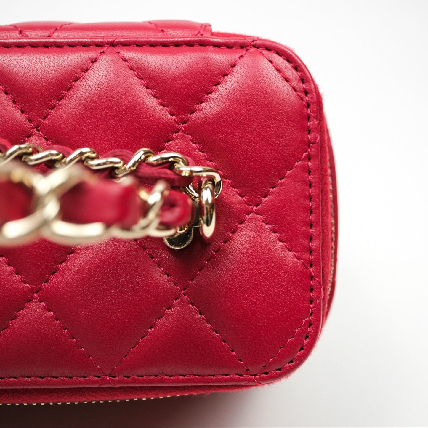 Chanel Logo Top Handle Vanity Rectangular Red Light Gold Hardware