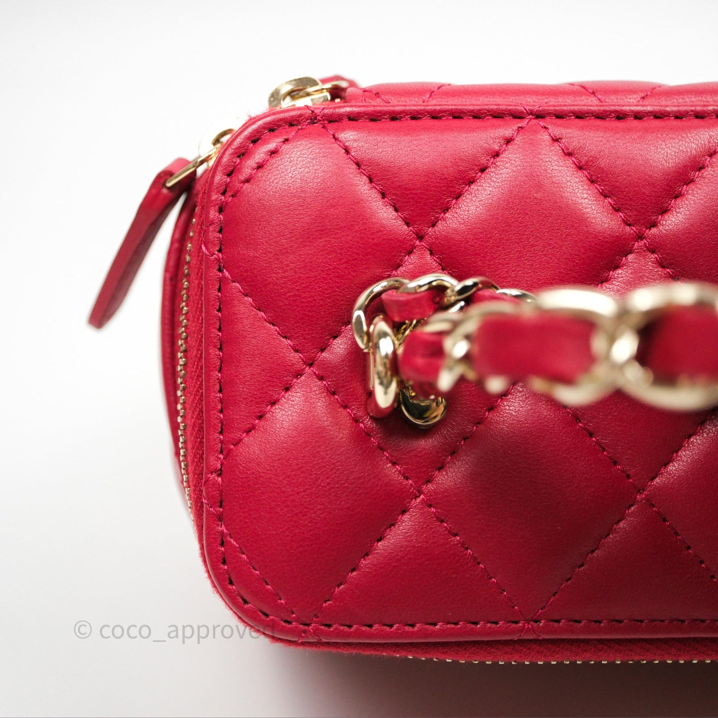 Chanel Logo Top Handle Vanity Rectangular Red Light Gold Hardware