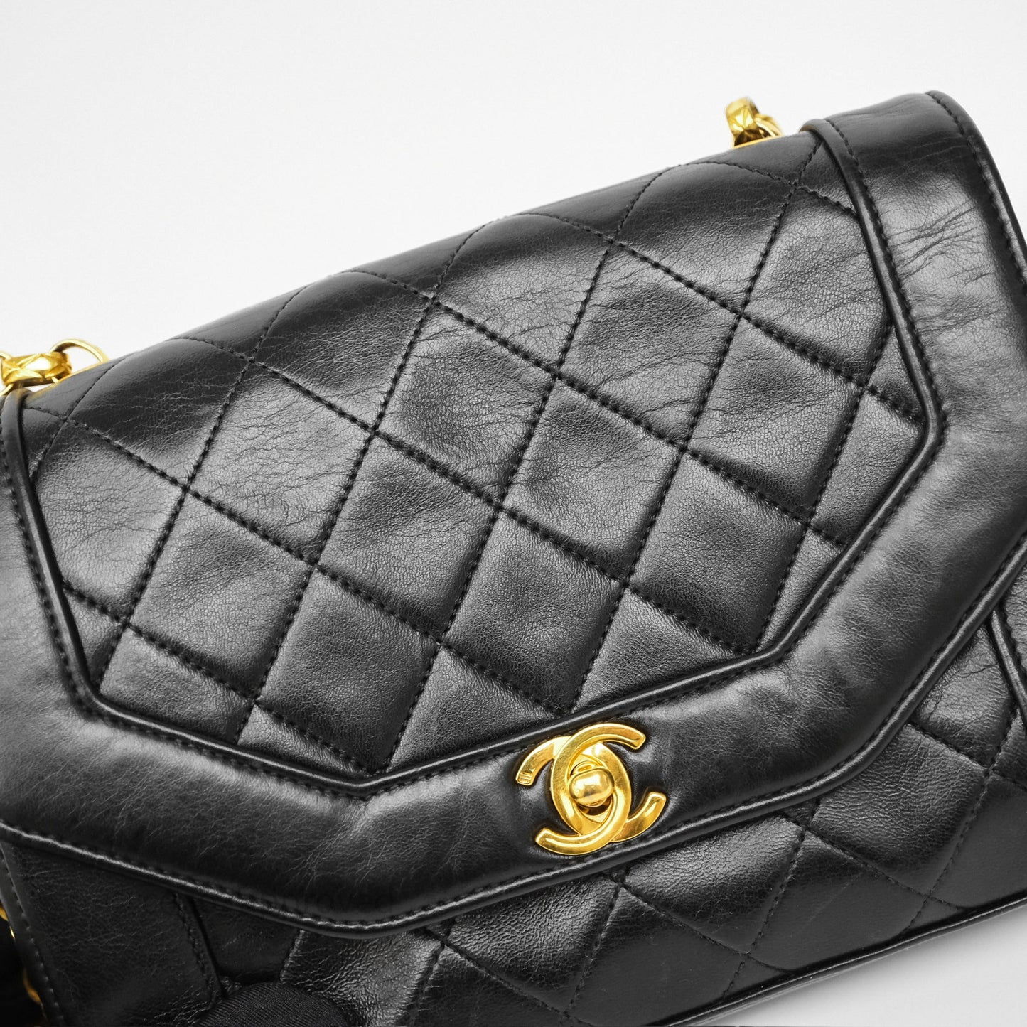 Chanel Vintage Small Diana Flap Black Lambskin 24K Gold Hardware
