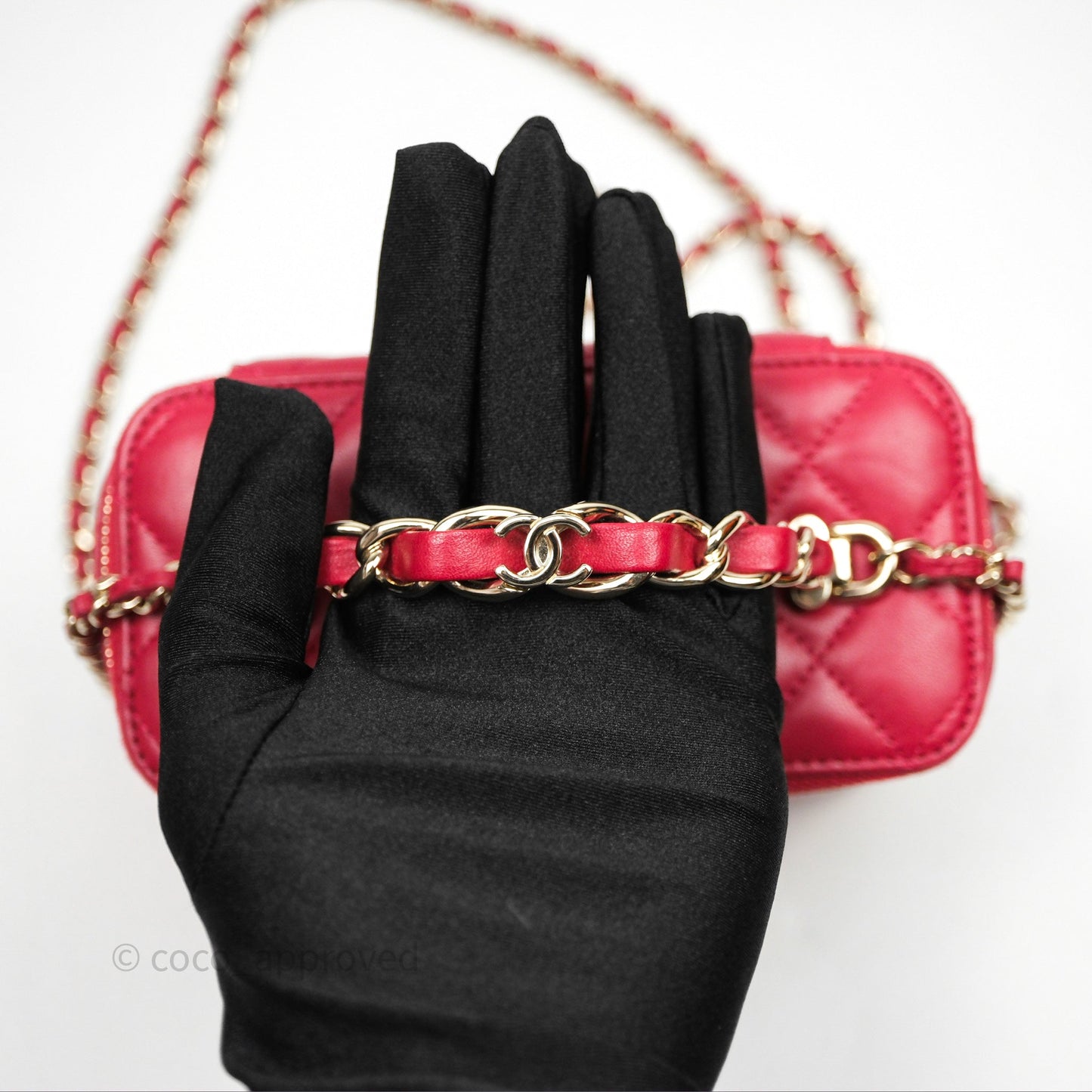 Chanel Logo Top Handle Vanity Rectangular Red Light Gold Hardware