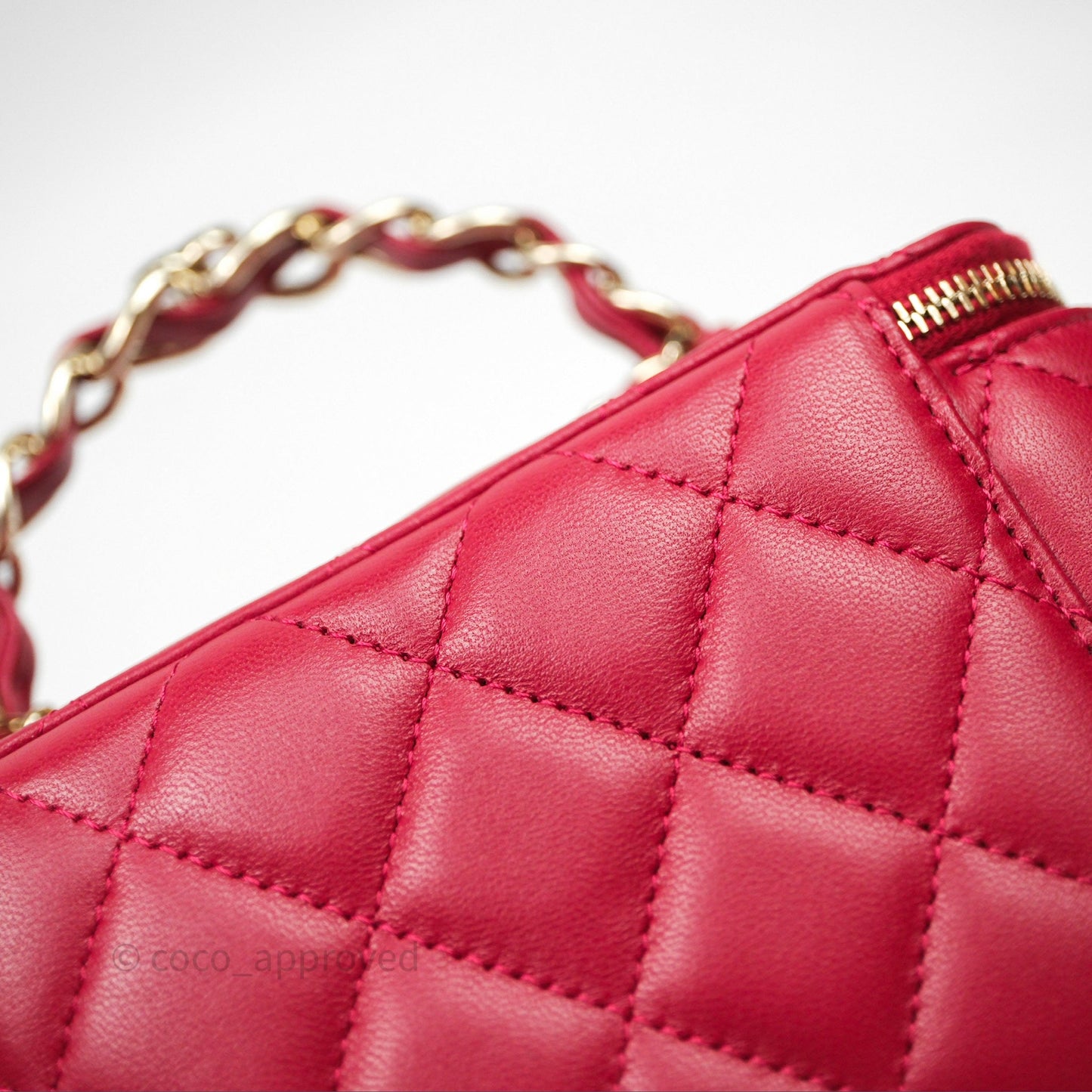 Chanel Logo Top Handle Vanity Rectangular Red Light Gold Hardware