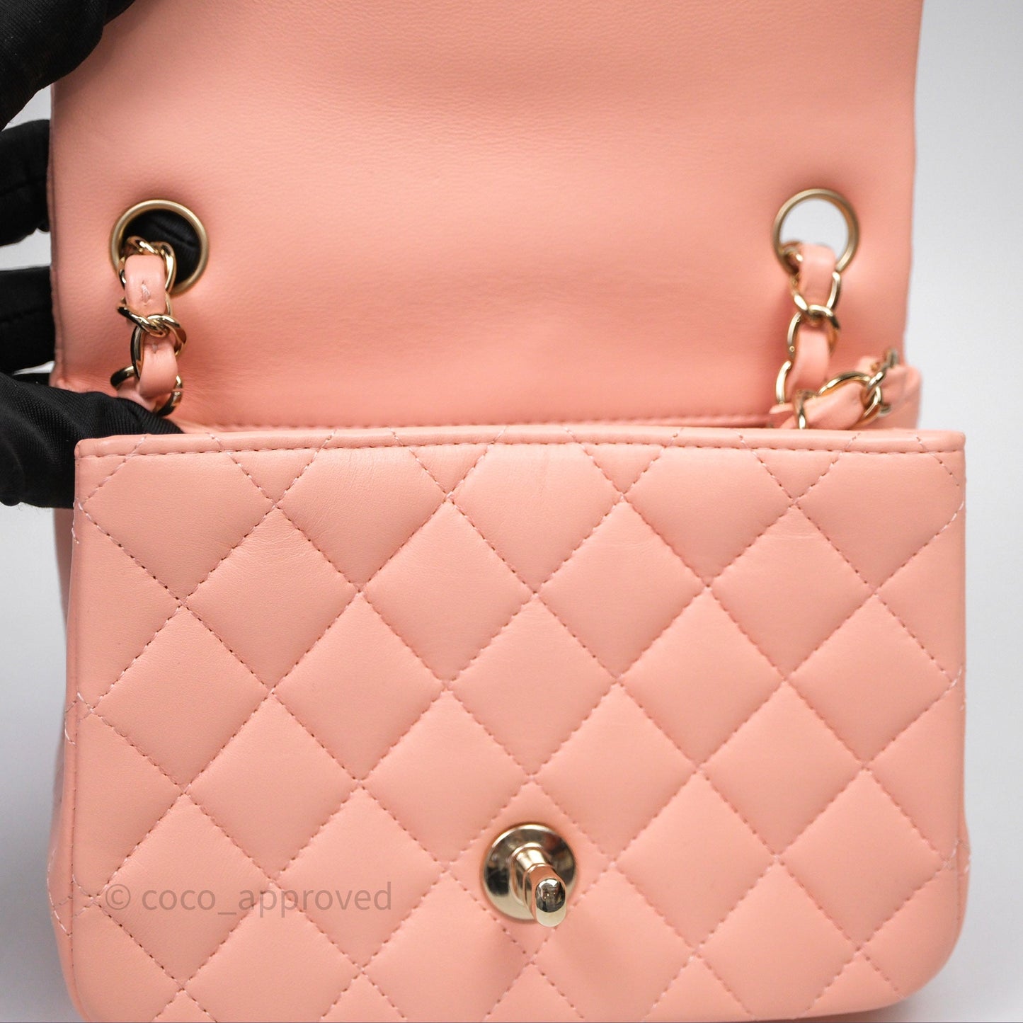 Chanel Mini Square Quilted Peach Lambskin Gold Hardware