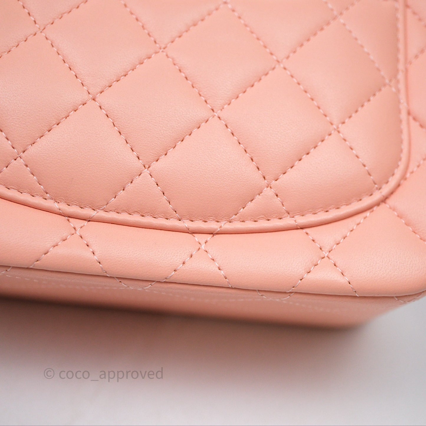Chanel Mini Square Quilted Peach Lambskin Gold Hardware