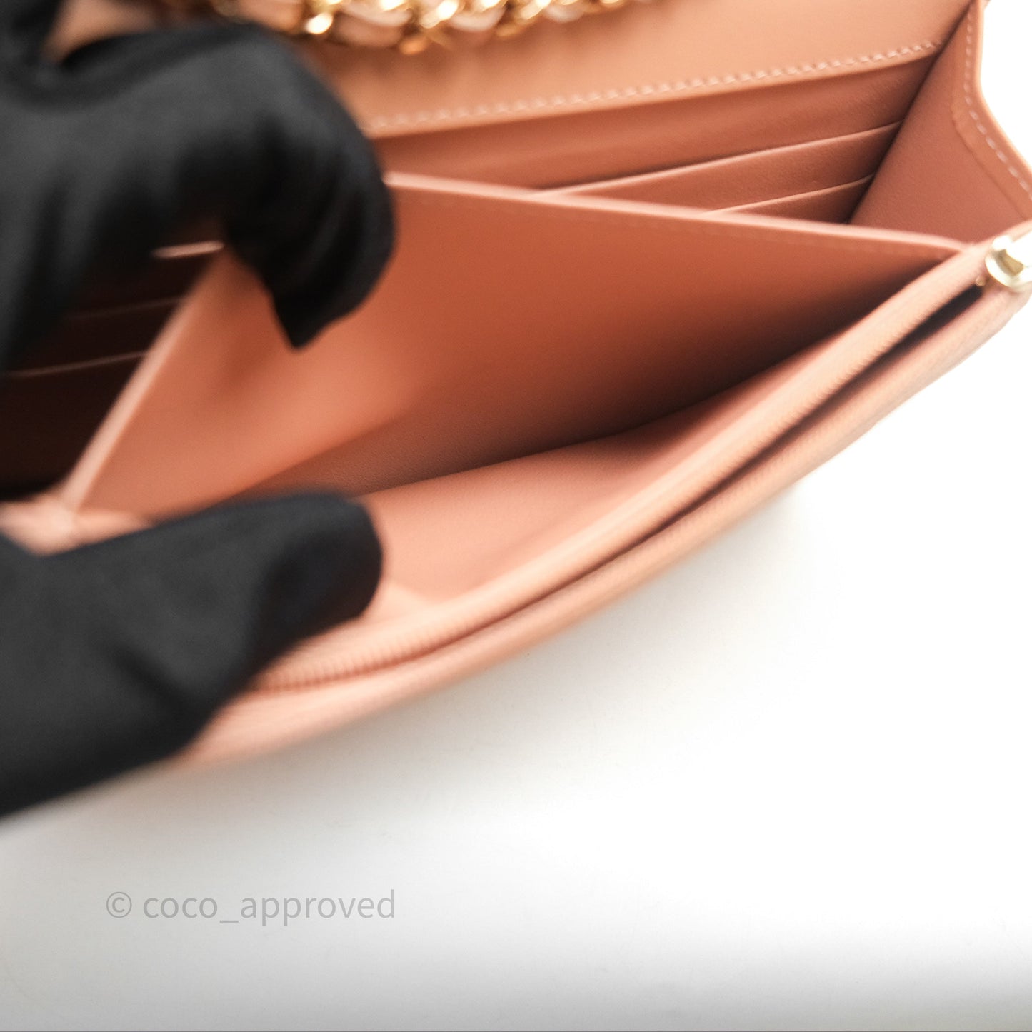 Chanel Quilted Frame Wallet On Chain WOC Beige Lambskin Rose Gold Hardware