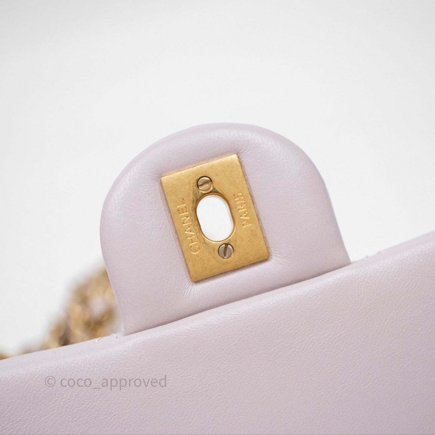 Chanel Mini Rectangular Pearl Crush Lilac Lambskin Aged Gold Hardware