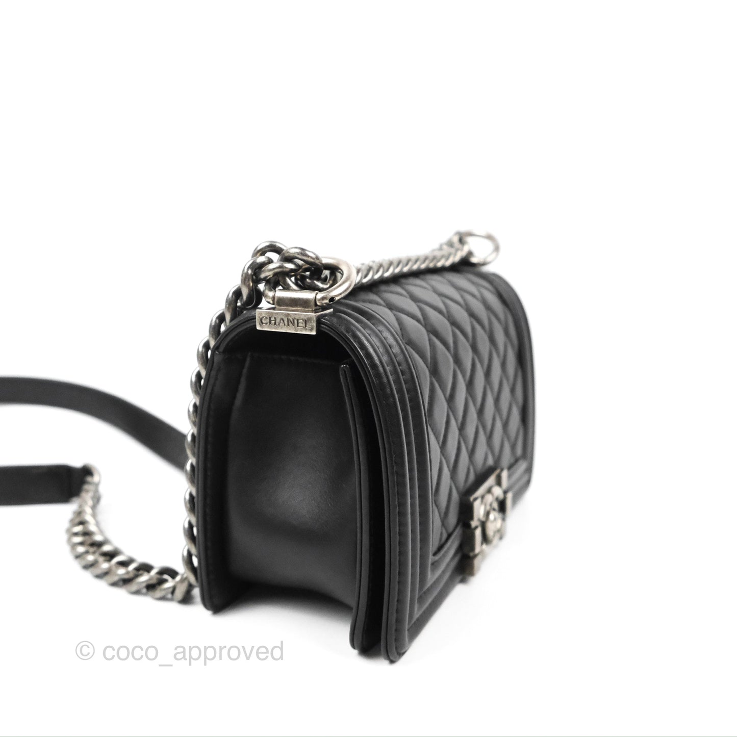 Chanel Small Boy Black Calfskin Ruthenium Hardware