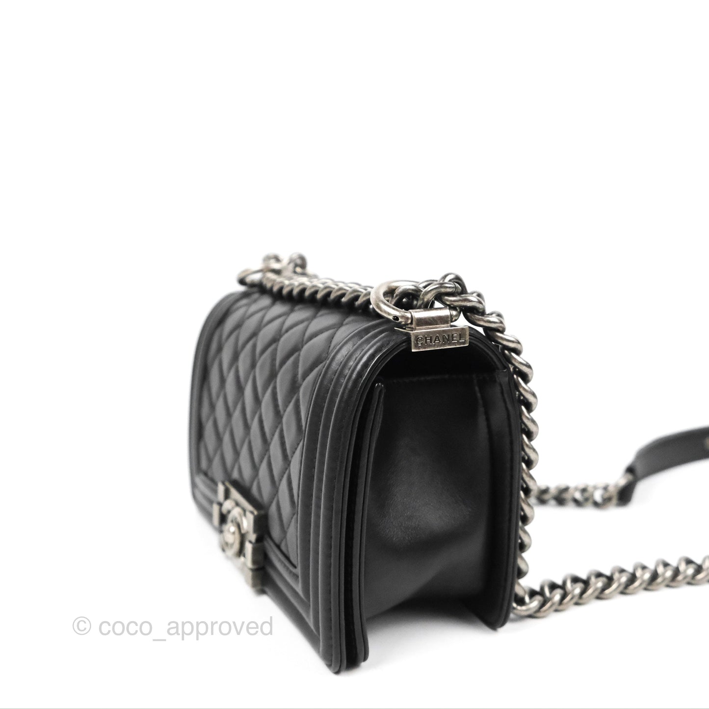 Chanel Small Boy Black Calfskin Ruthenium Hardware