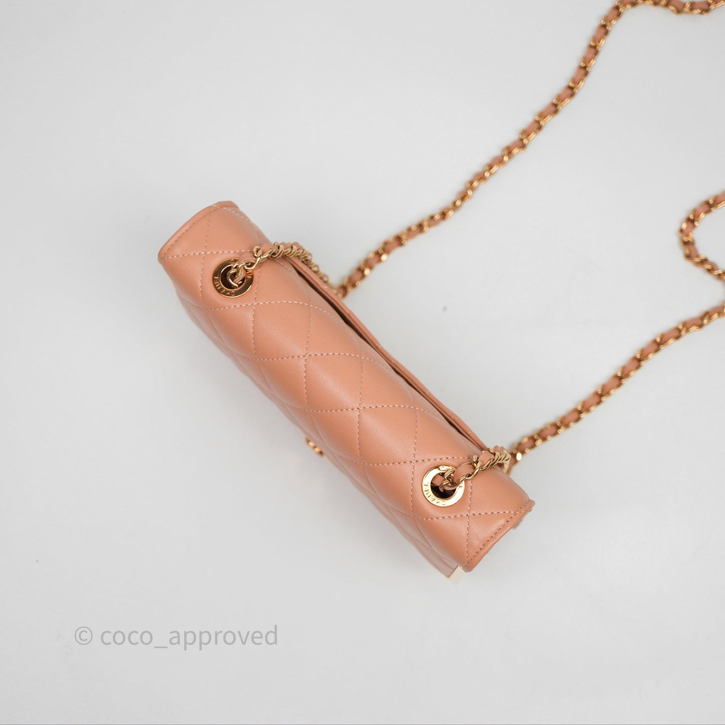 Chanel Quilted Frame Wallet On Chain WOC Beige Lambskin Rose Gold Hardware
