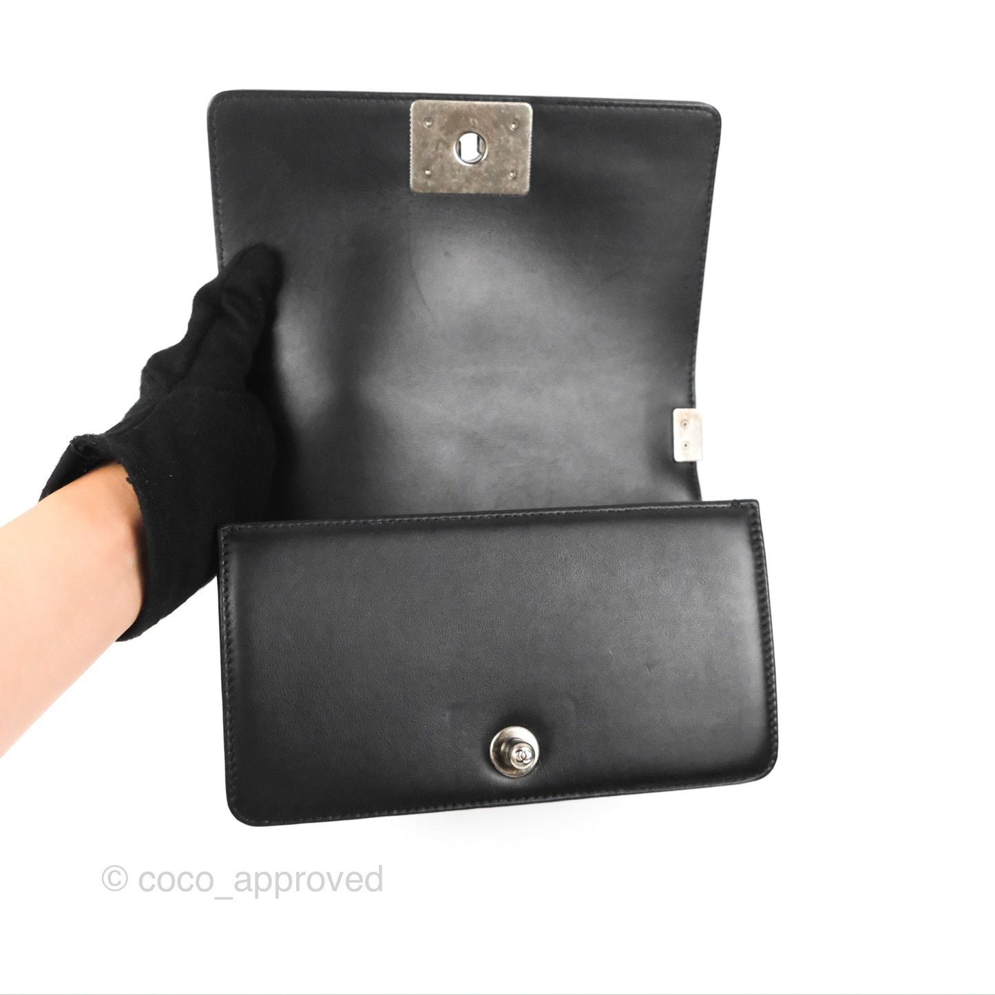 Chanel Small Boy Black Calfskin Ruthenium Hardware