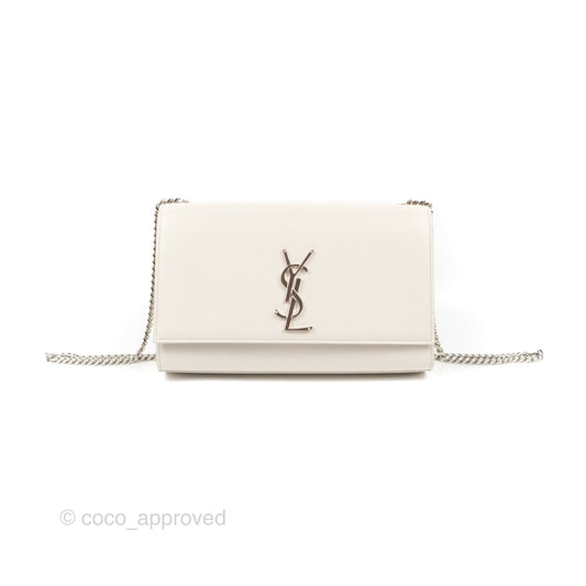 Saint Laurent Medium Classic Monogram Kate White Grained Calfskin