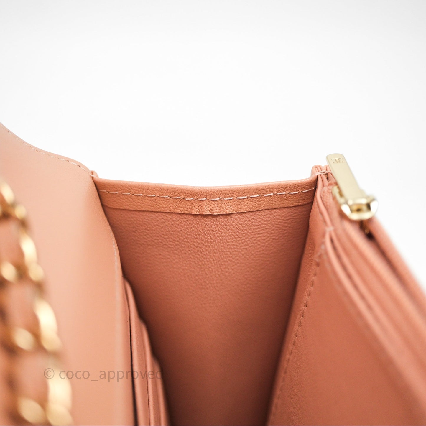 Chanel Quilted Frame Wallet On Chain WOC Beige Lambskin Rose Gold Hardware