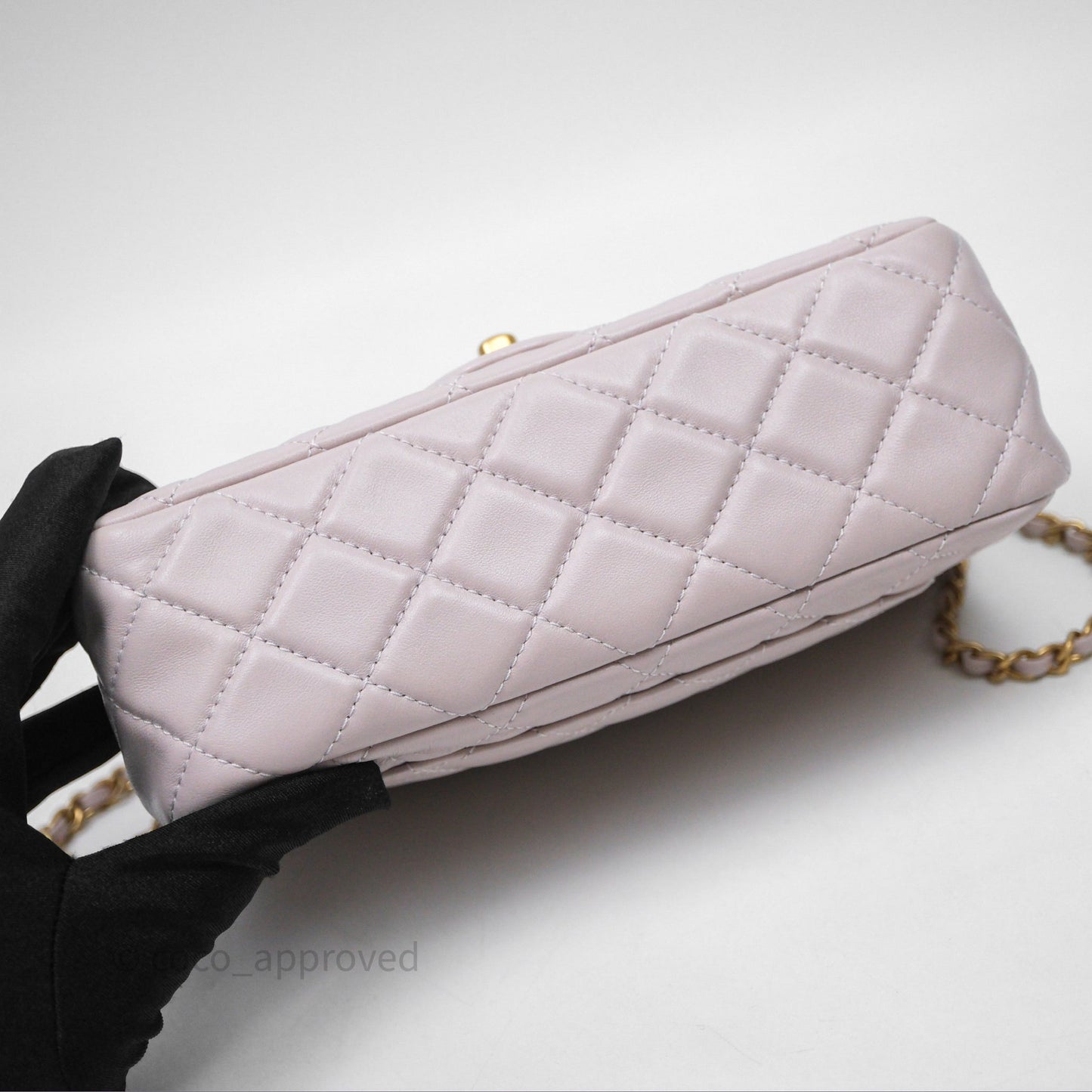 Chanel Mini Rectangular Pearl Crush Lilac Lambskin Aged Gold Hardware