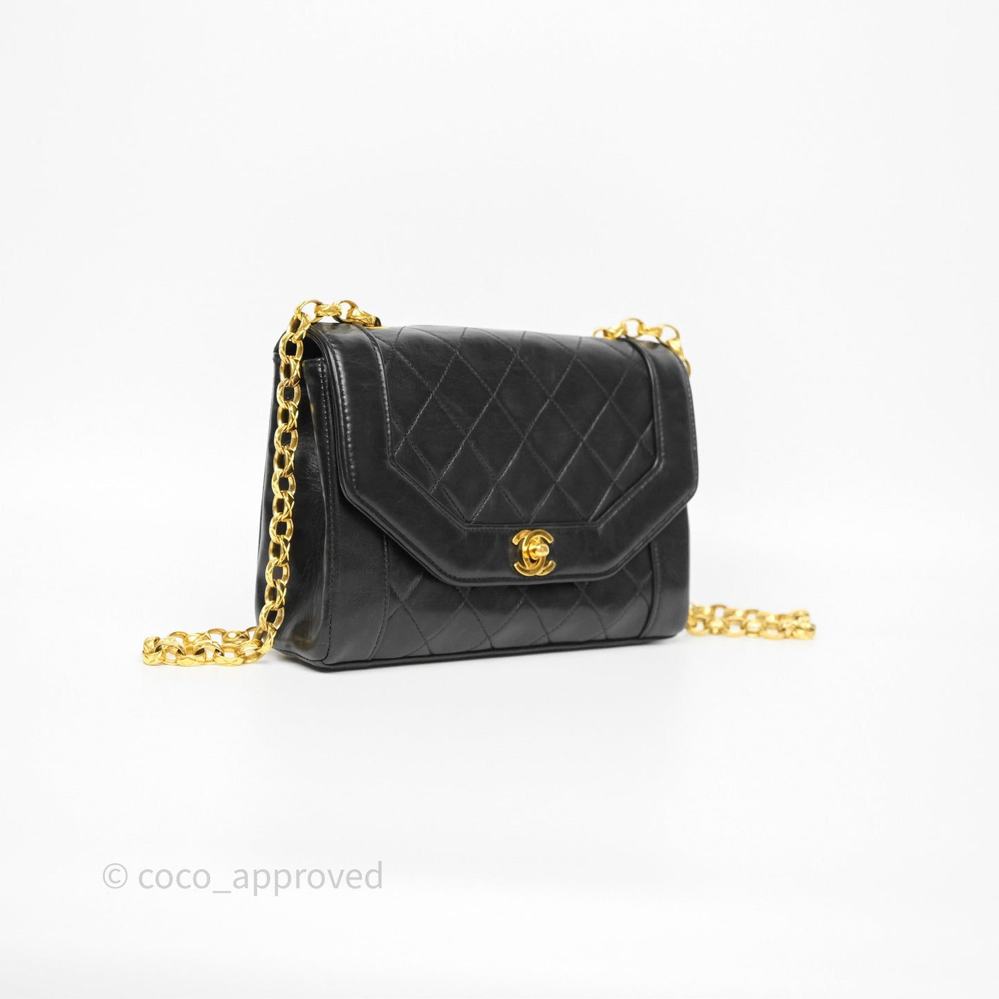 Chanel Vintage Small Diana Flap Black Lambskin 24K Gold Hardware